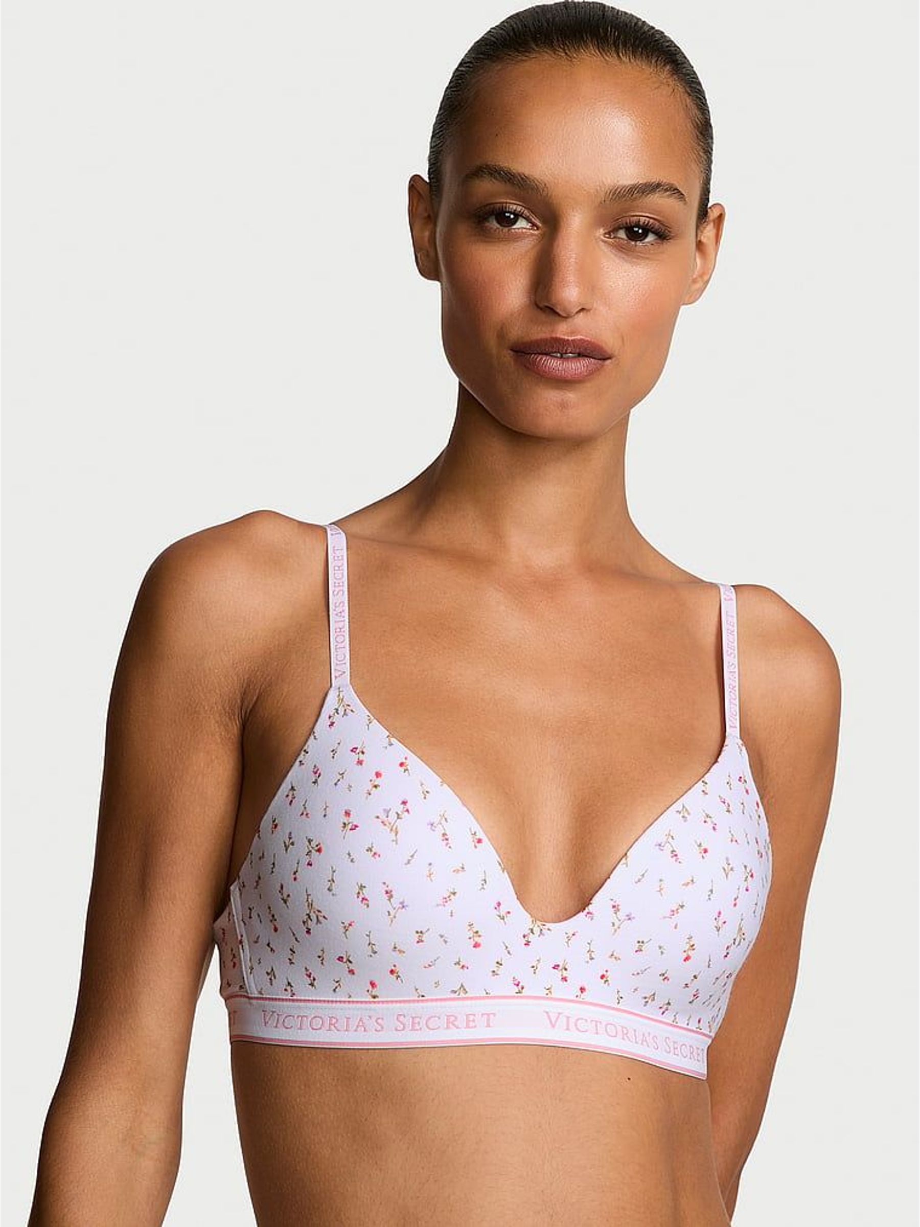 White Ditsy Lightly Lined Non Wired Cotton Logo Bra (W57886) | £35