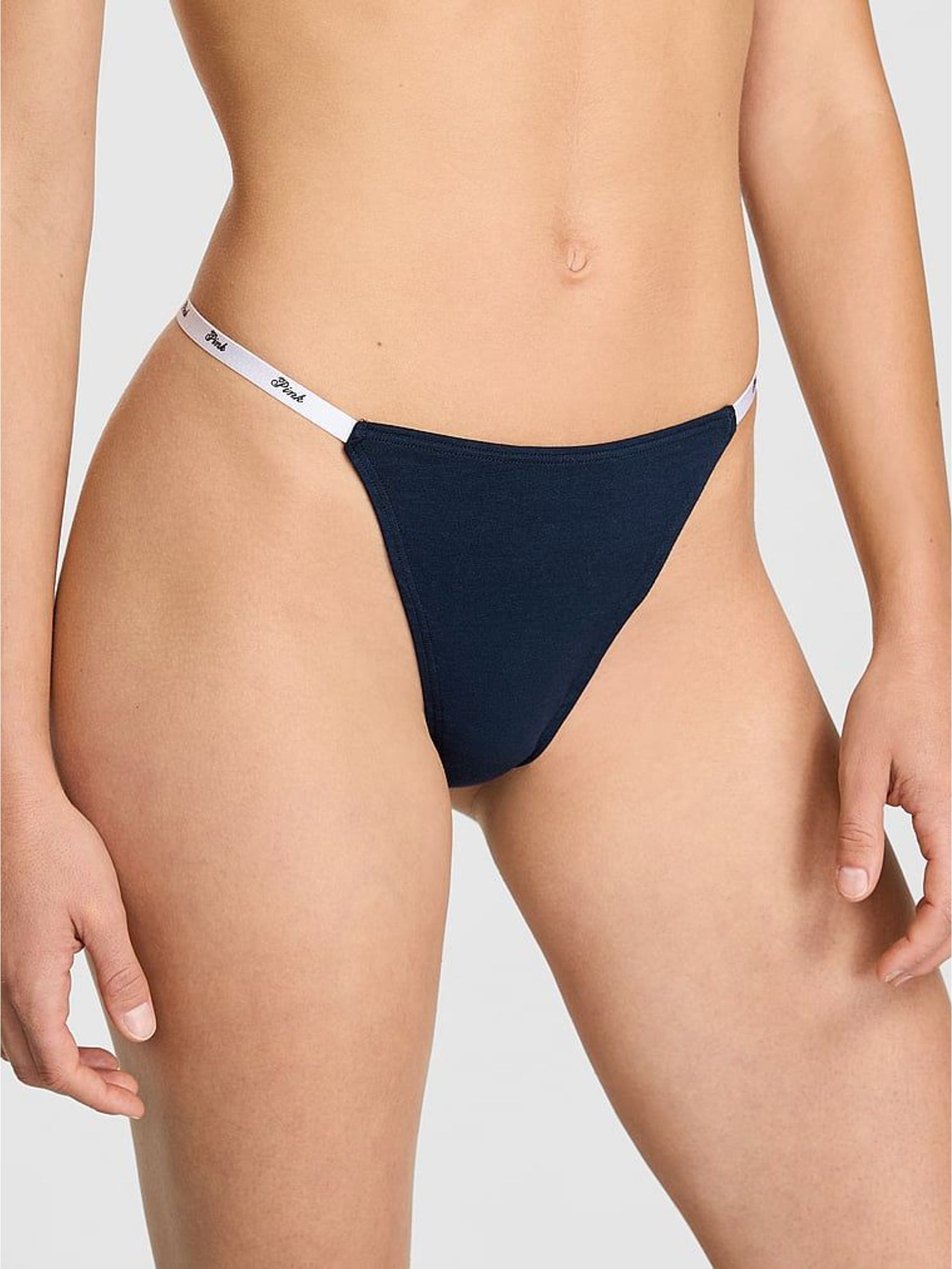 Noir Navy Blue Thong Cotton Mini Logo Knickers (W57890) | £9
