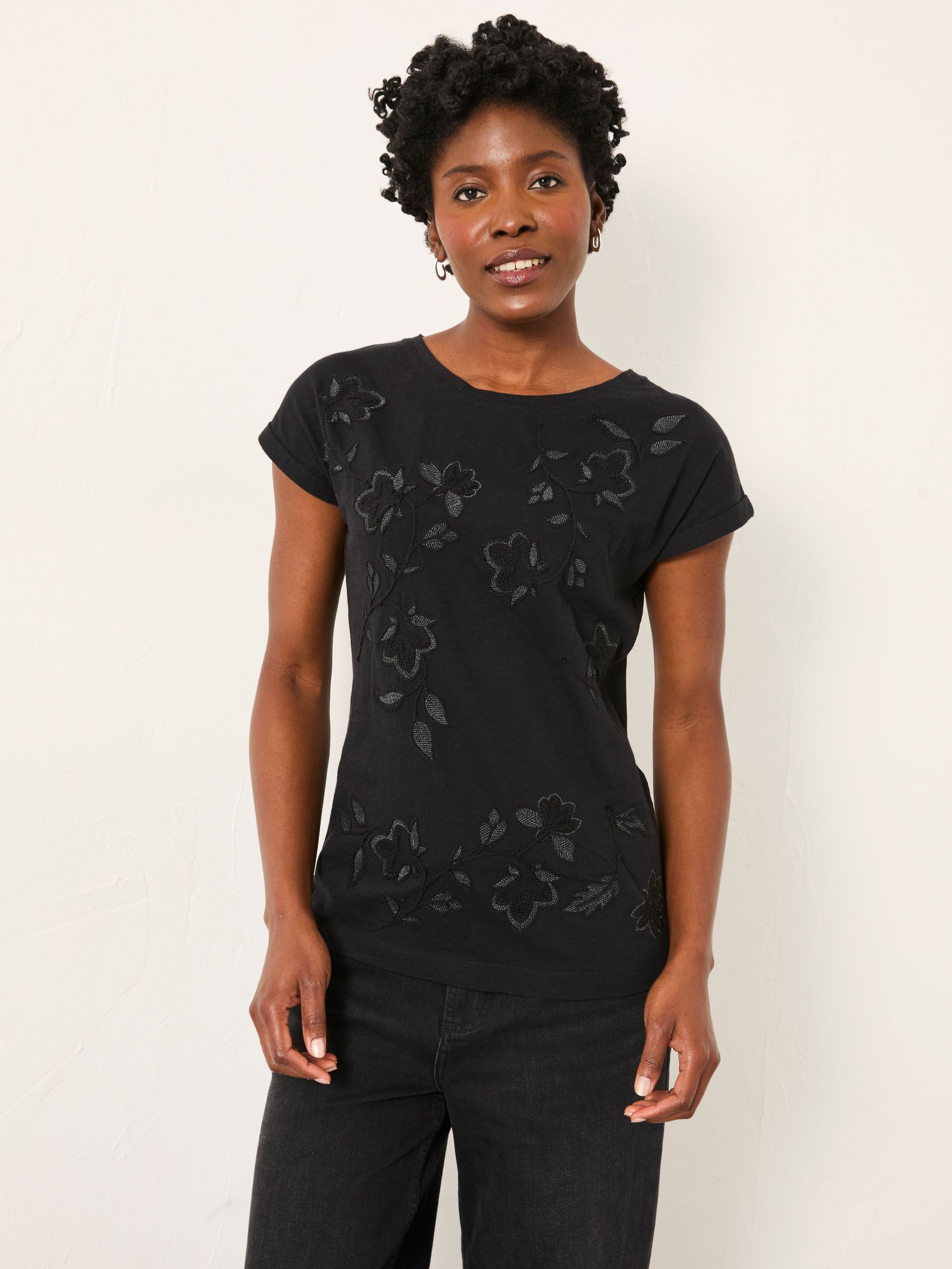 Ivy Black Embroidered T Shirt (W58554) | £32