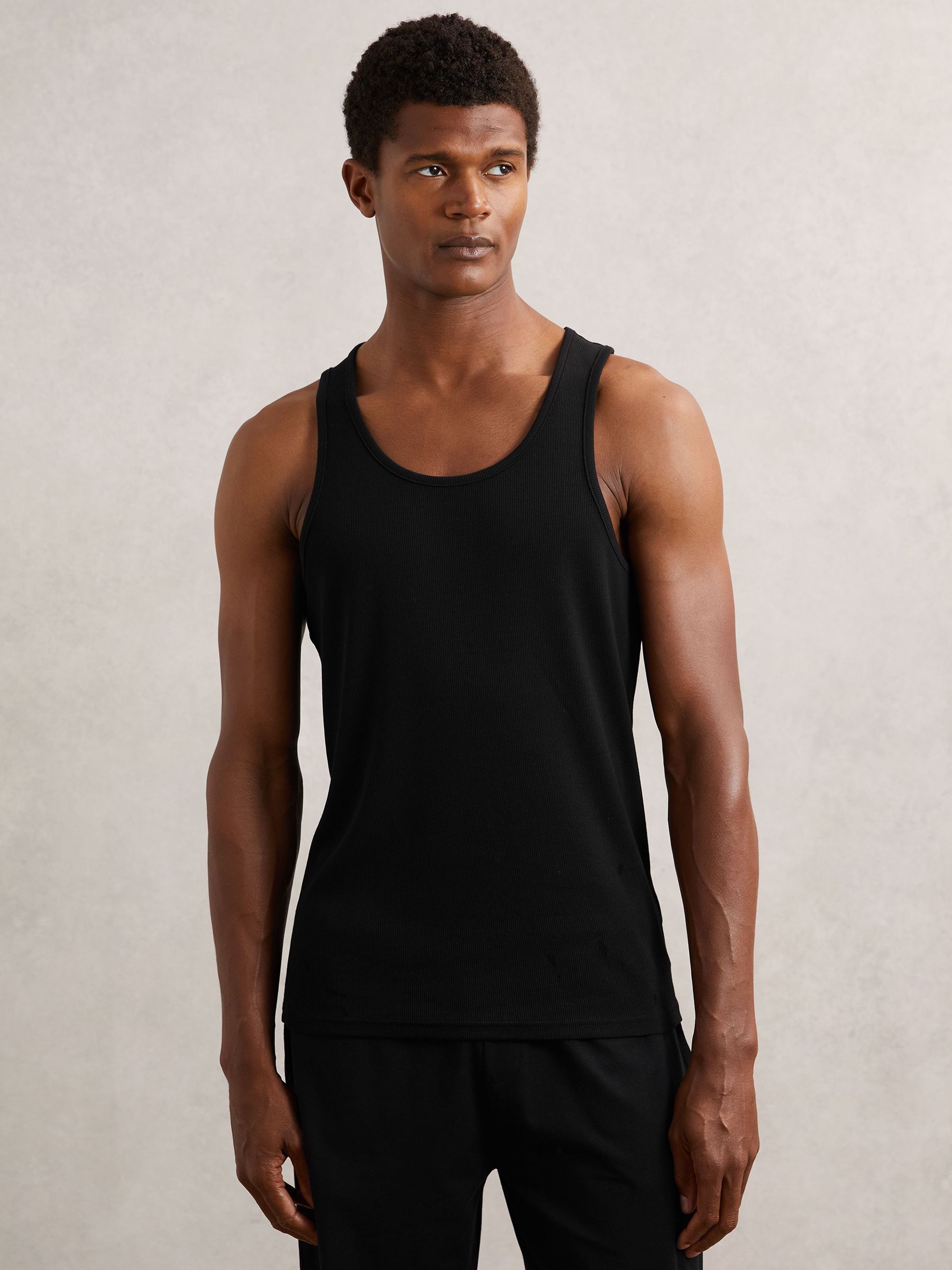 Stretch-Cotton Ribbed Vest in Black (W58759) | £22