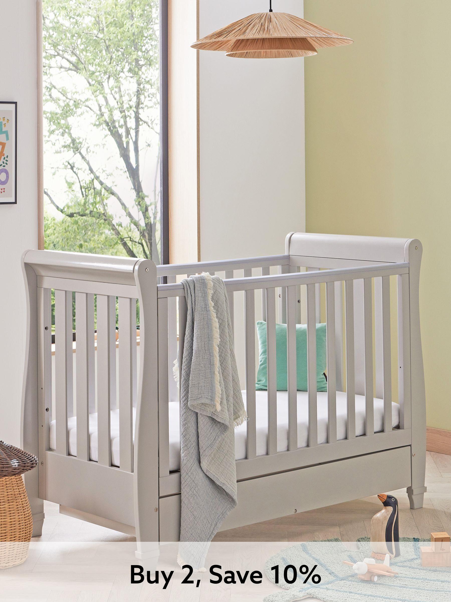 Babymore Grey Eva Sleigh Cot Bed Dropside with Drawer (W58803) | £240