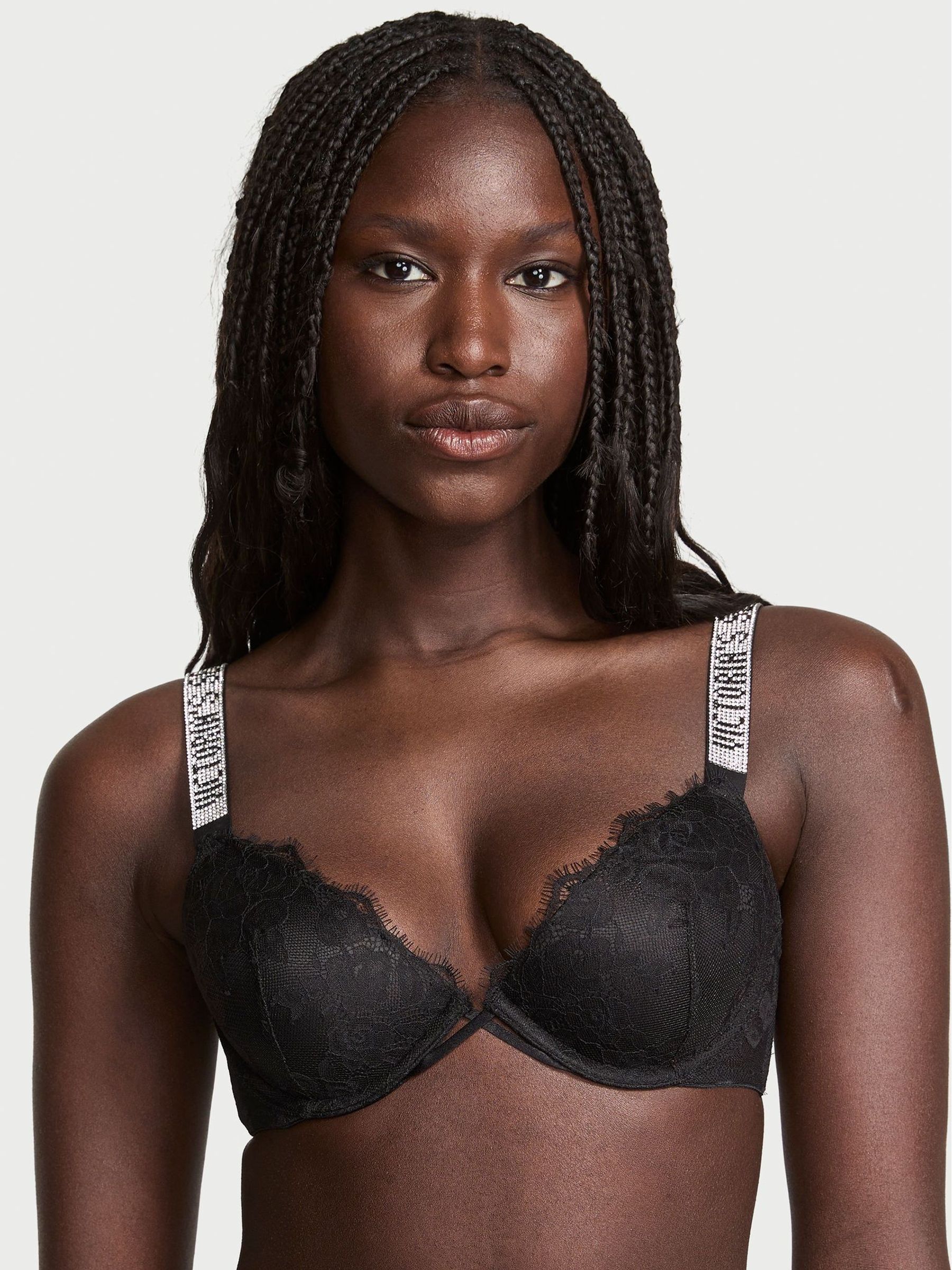 Black Lightly Lined Demi Shine Strap Lace Bra (W58877) | £59