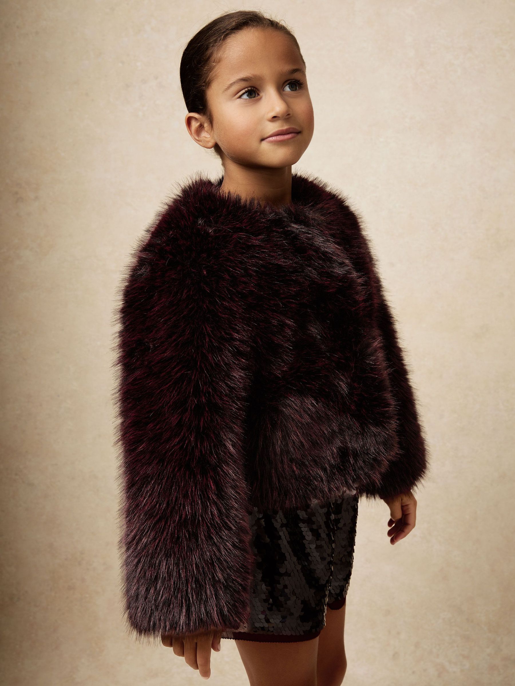 9-13 yrs Faux-Fur Coat in Burgundy (W58930) | £105