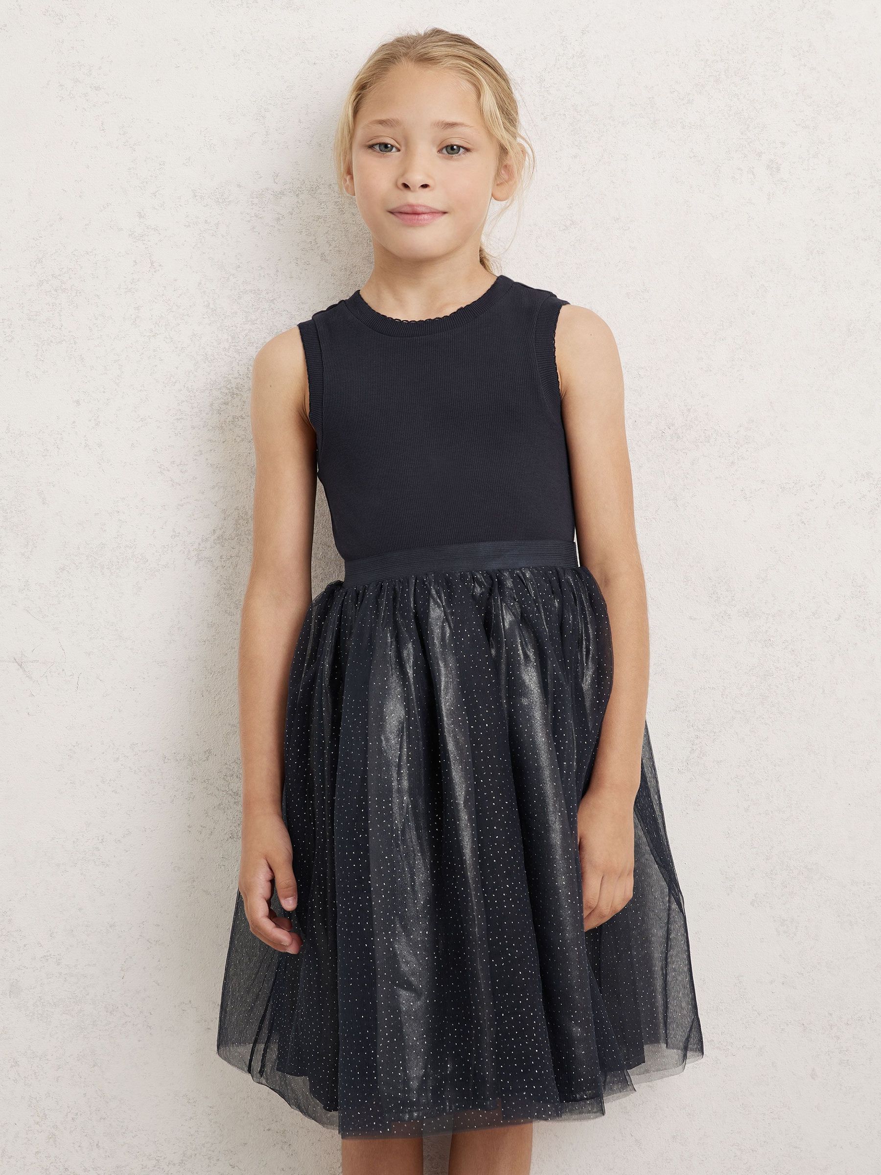 Knit-Bodice Tulle Dress in Navy (W58962) | £50