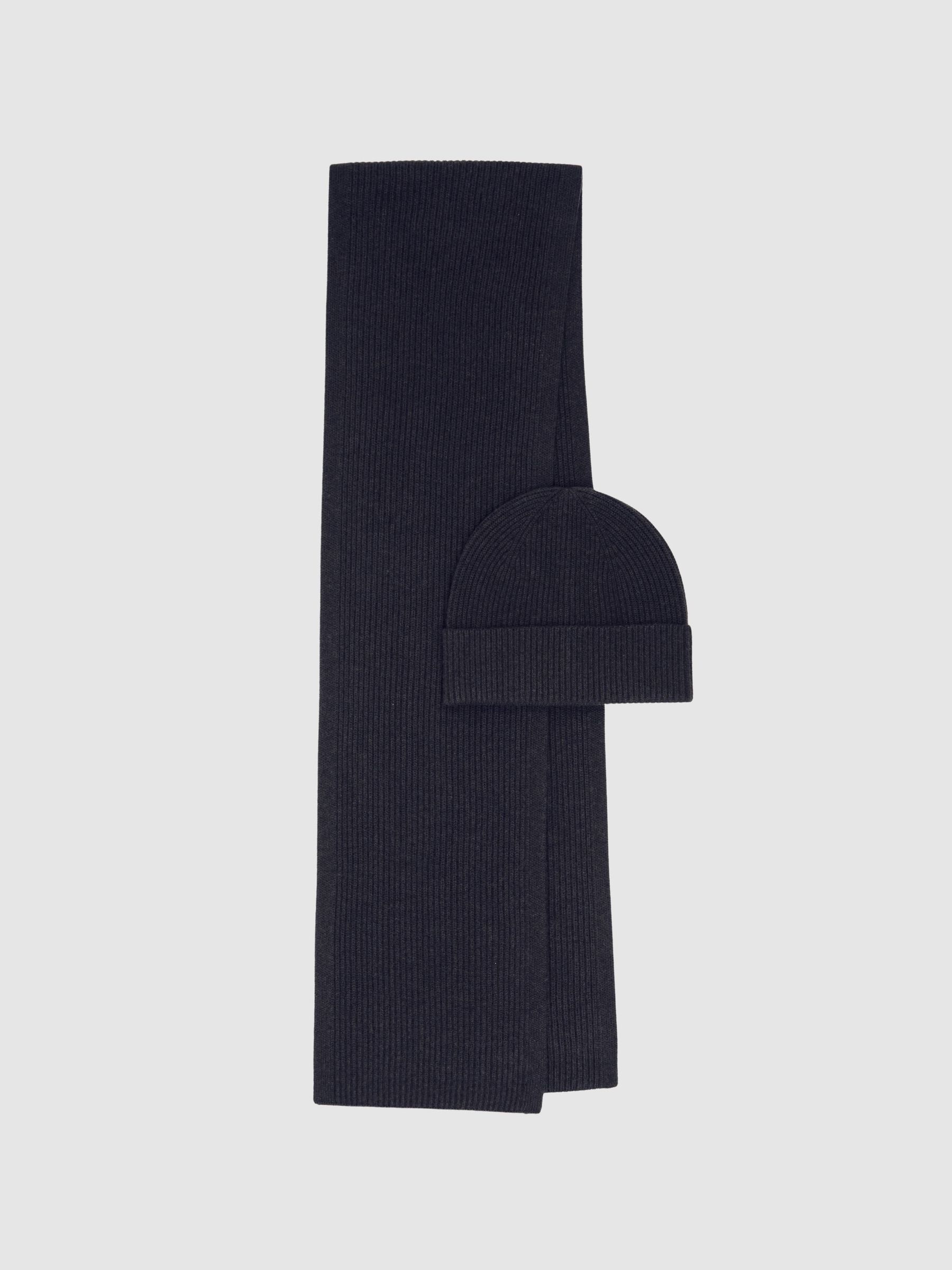 Merino Wool Scarf and Beanie Gift Set in Navy (W58976) | £110