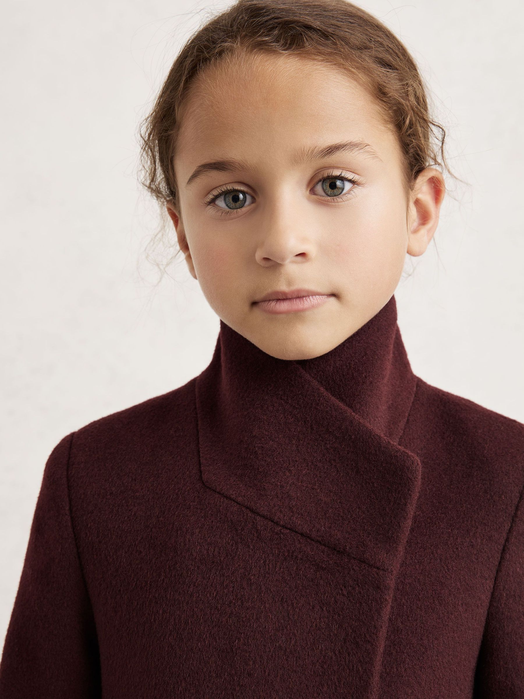 9-12 yrs Wool-Blend Funnel-Neck Coat in Burgundy (W59007) | £120
