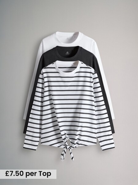 3 Pack Tie Front Long Sleeve T-Shirts (W60859) | £22.50