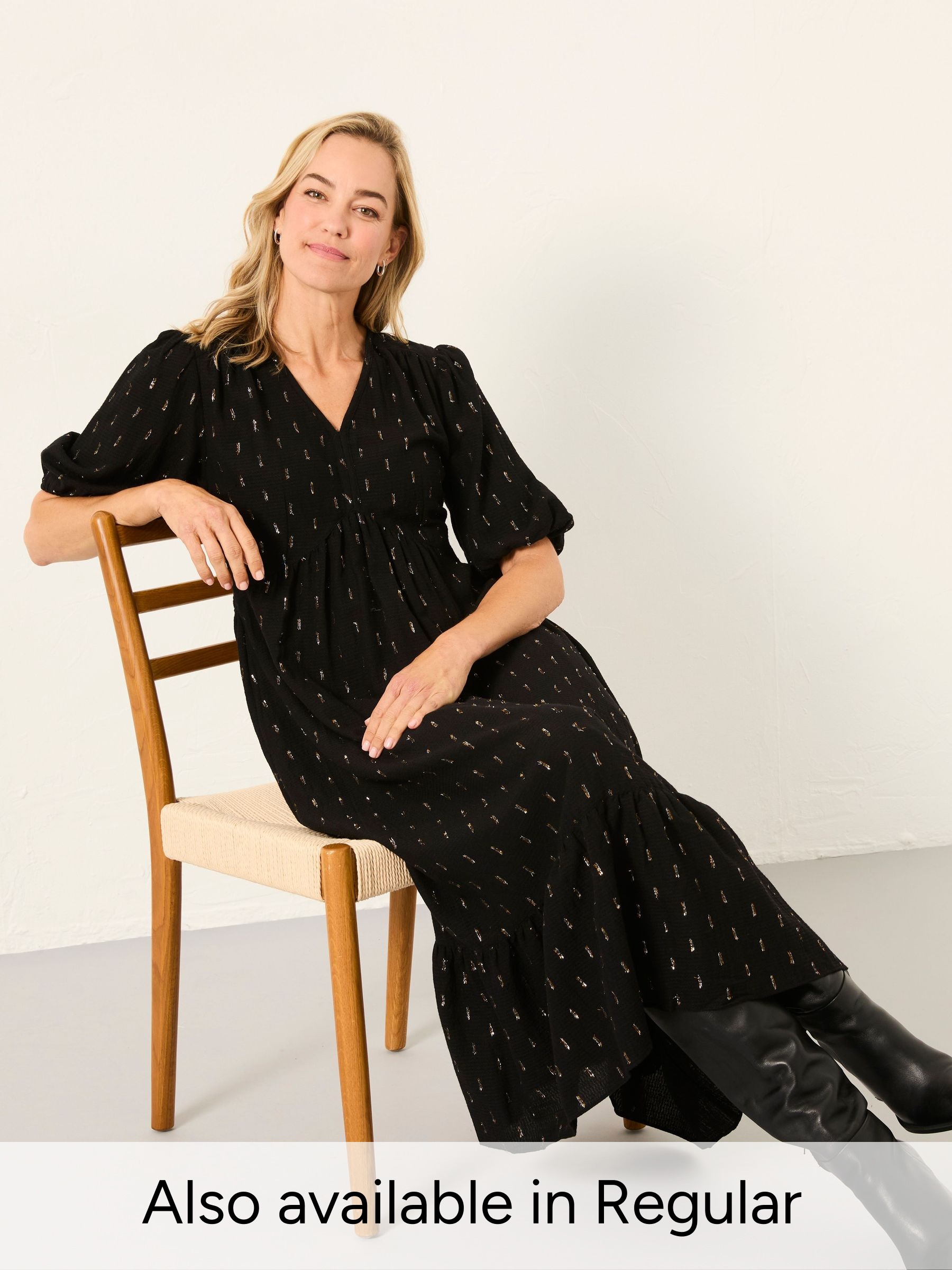 Milly Black Petite Metallic Midi Dress (W61240) | £79