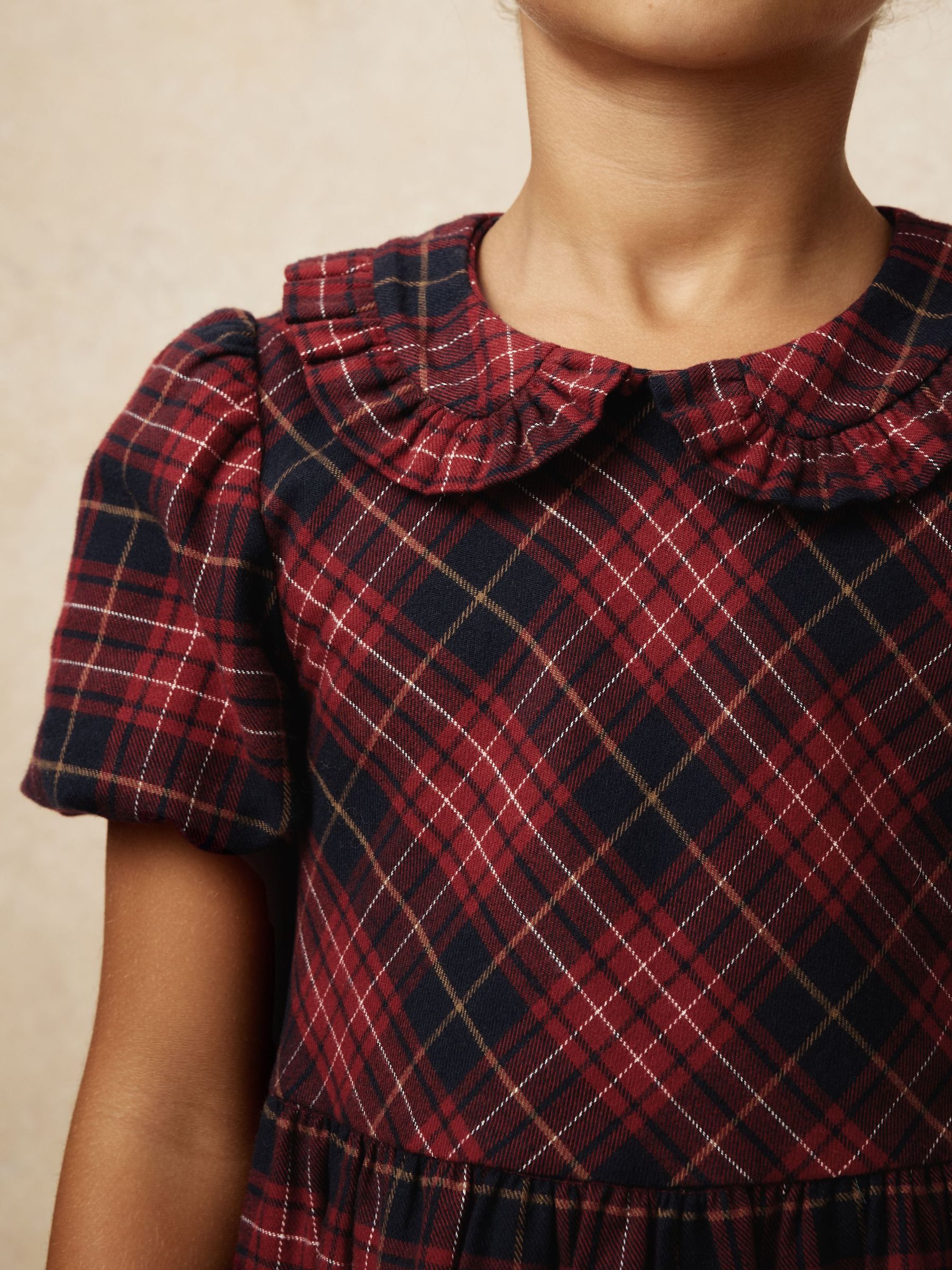 Cotton Peter-Pan Collar Tartan Dress in Red (W61980) | £81