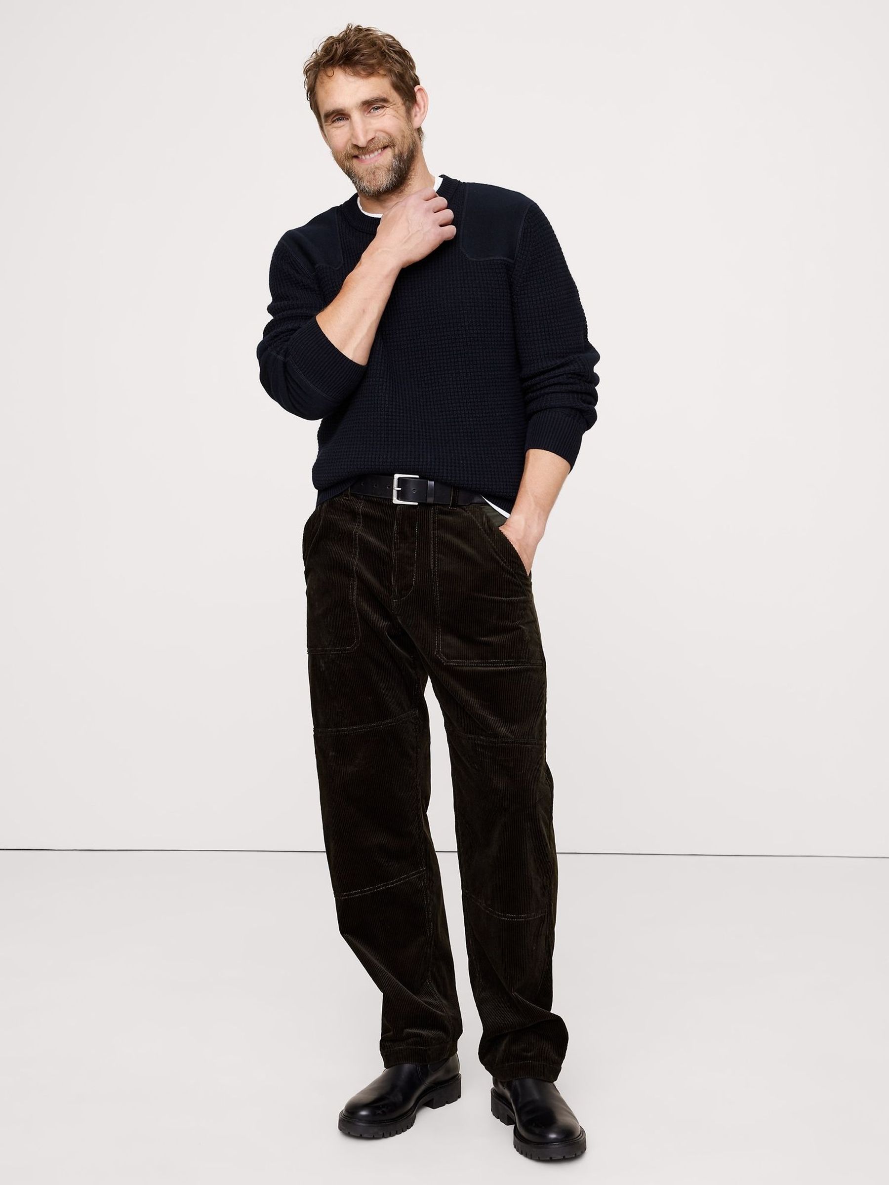 Banana Republic Black Cotton-Merino Waffle Patch Sweatshirt (W62301) | £100