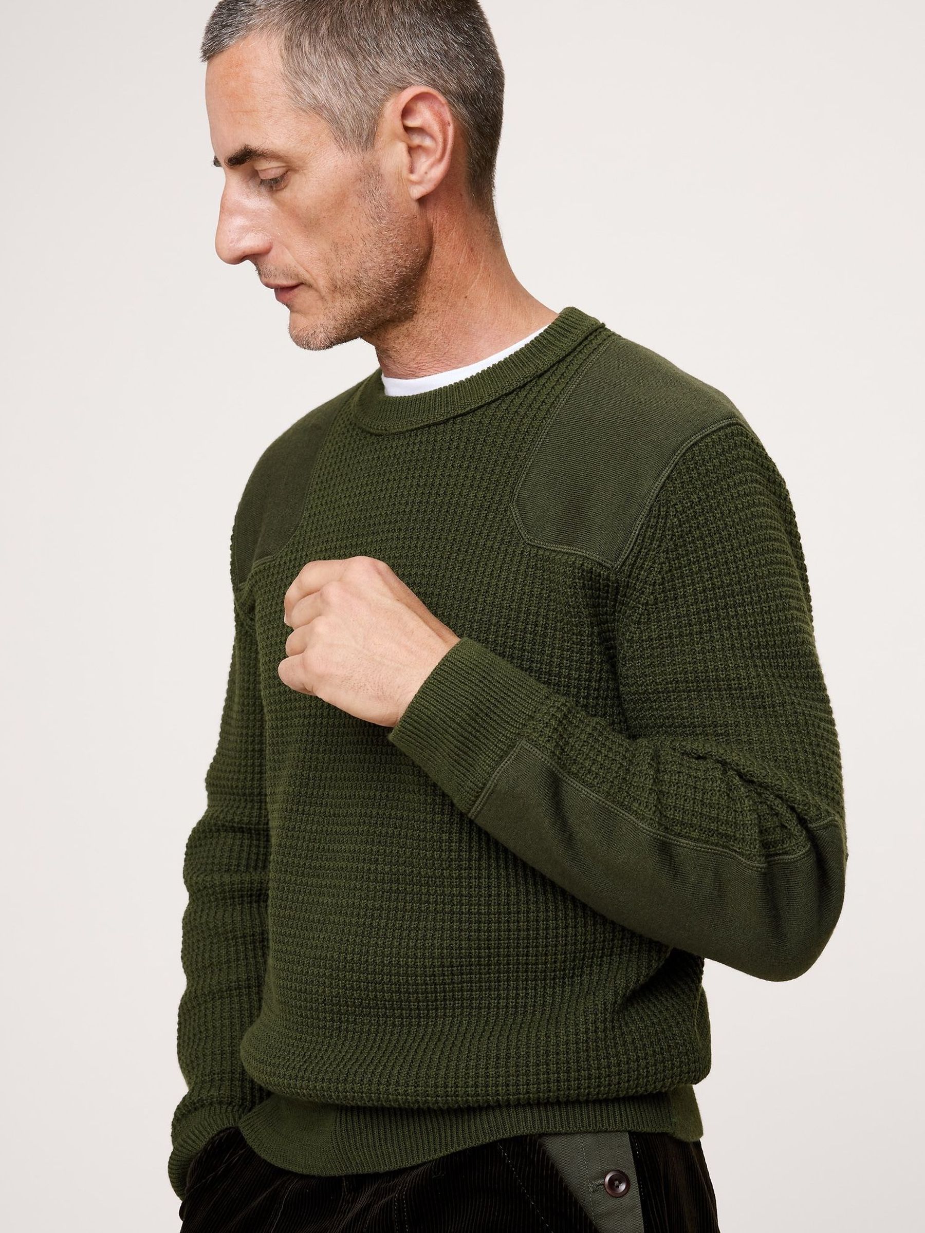 Banana Republic Green Cotton-Merino Waffle Patch Sweatshirt (W62305) | £100