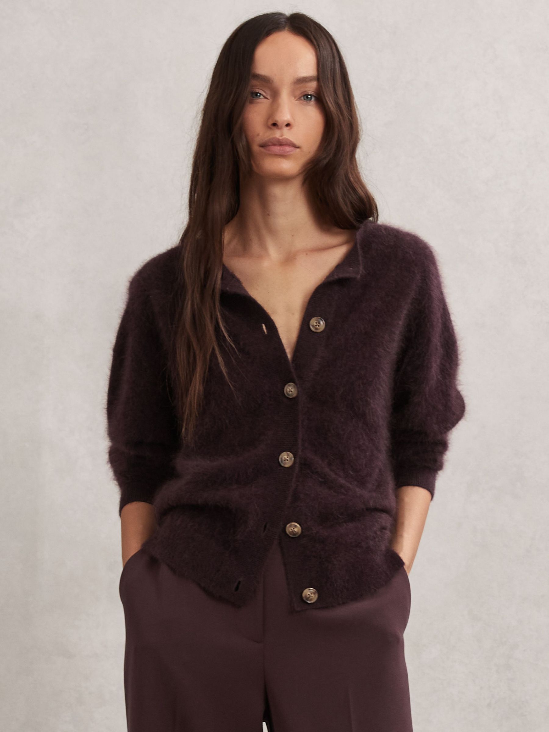 100% Brushed Cashmere Cardigan in Burgundy (W64000) | £270