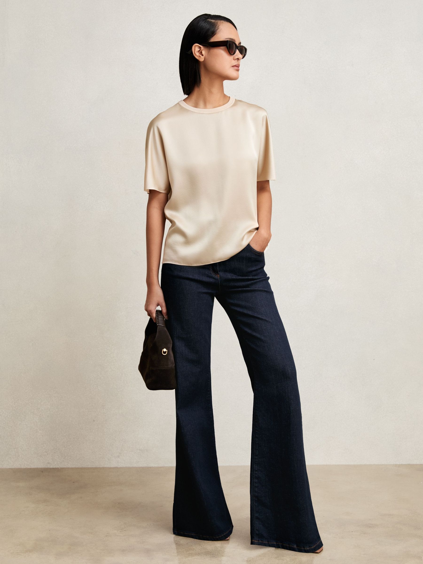 Silk Short-Sleeve Top in Champagne Neutral (W64019) | £148