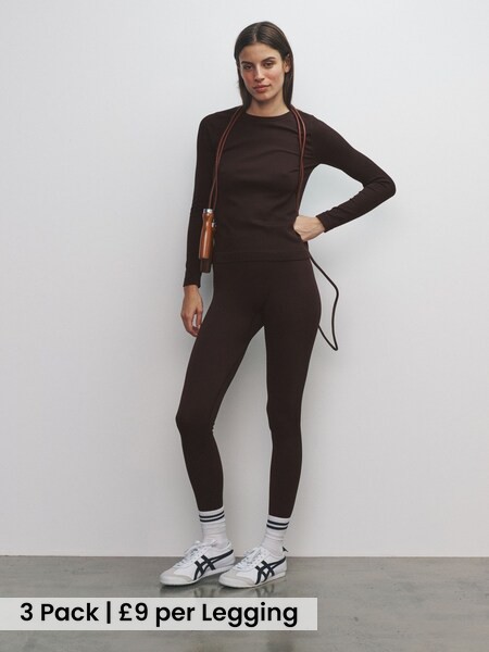 Black/Chocolate Brown/Khaki 3 Pack Active Ribbed Legging (W64079) | £27