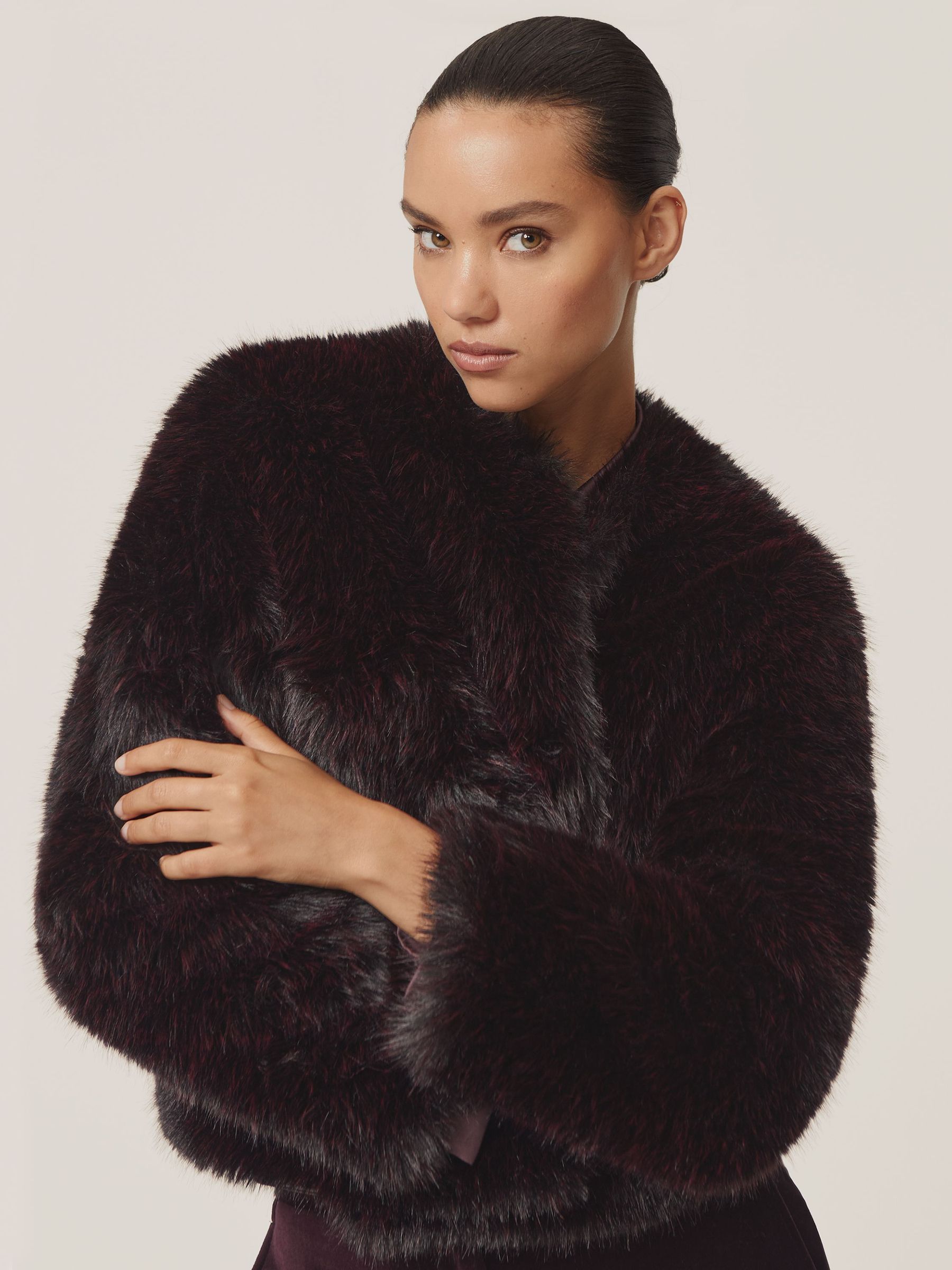 Faux-Fur Short Coat in Burgundy (W64877) | £280