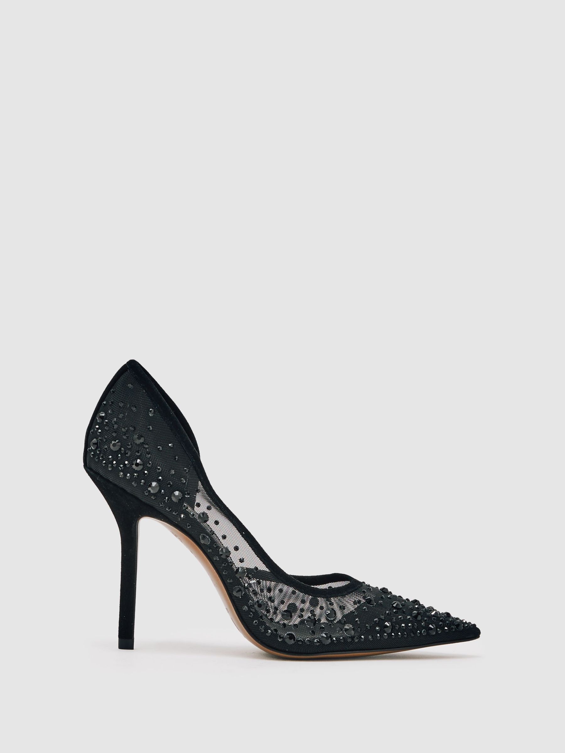 Crystal-Embellished Mesh Court Shoes in Black (W64881) | £190