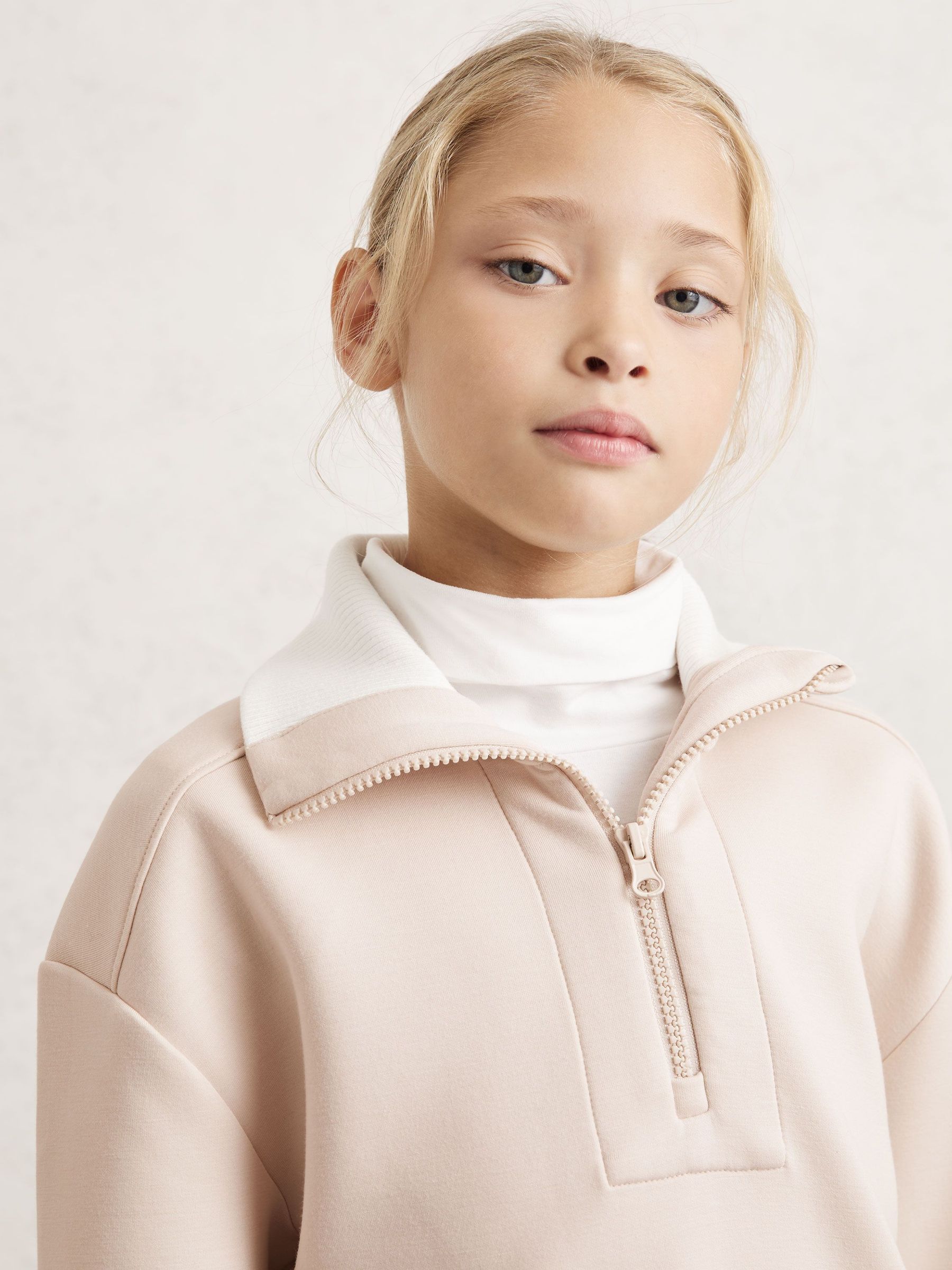 3-9 yrs Funnel-Neck Interlock Zip Sweatshirt in Neutral (W64897) | £38