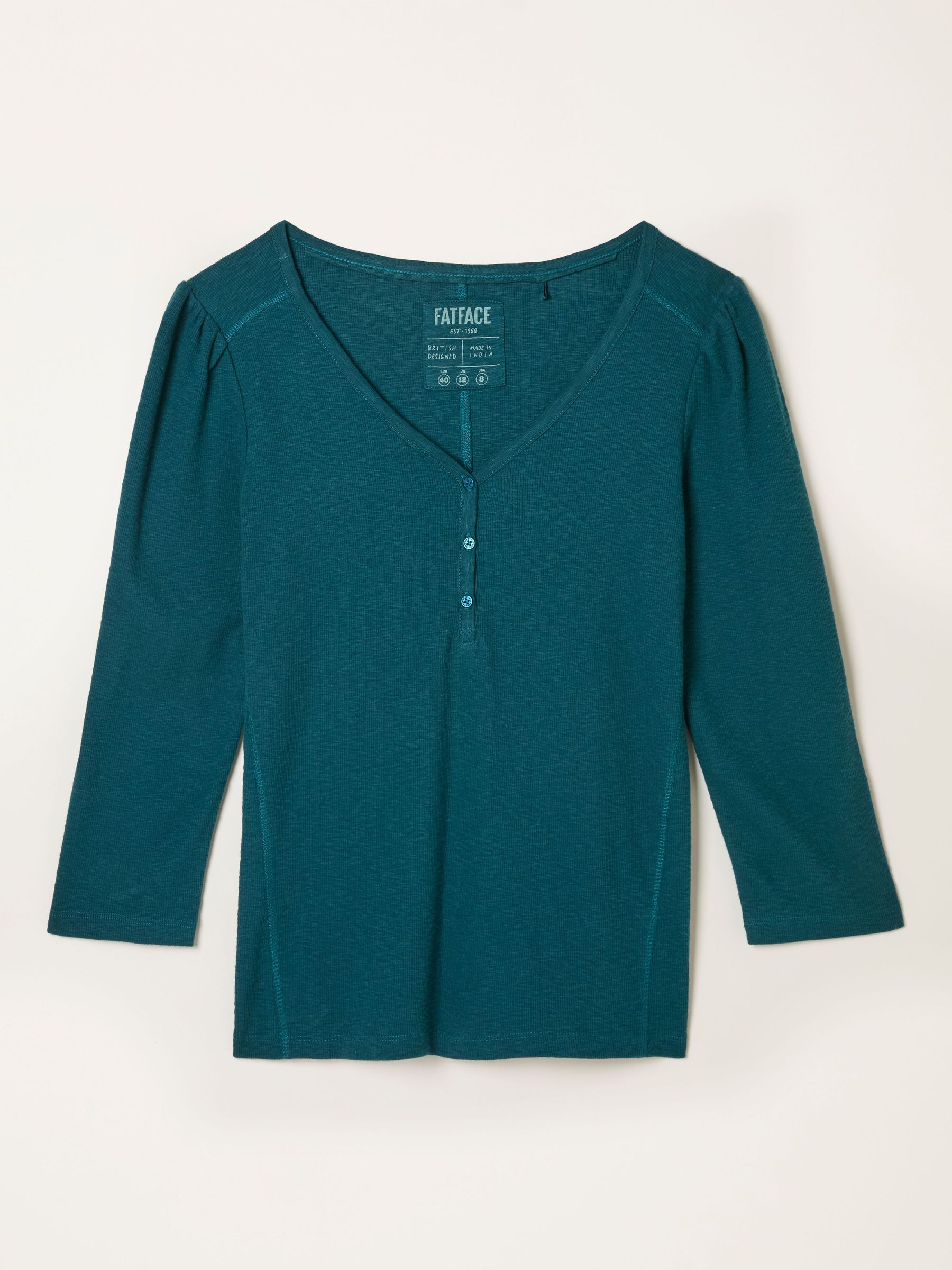 Connie Dark Teal Blue Henley Top (W66788) | £29.50