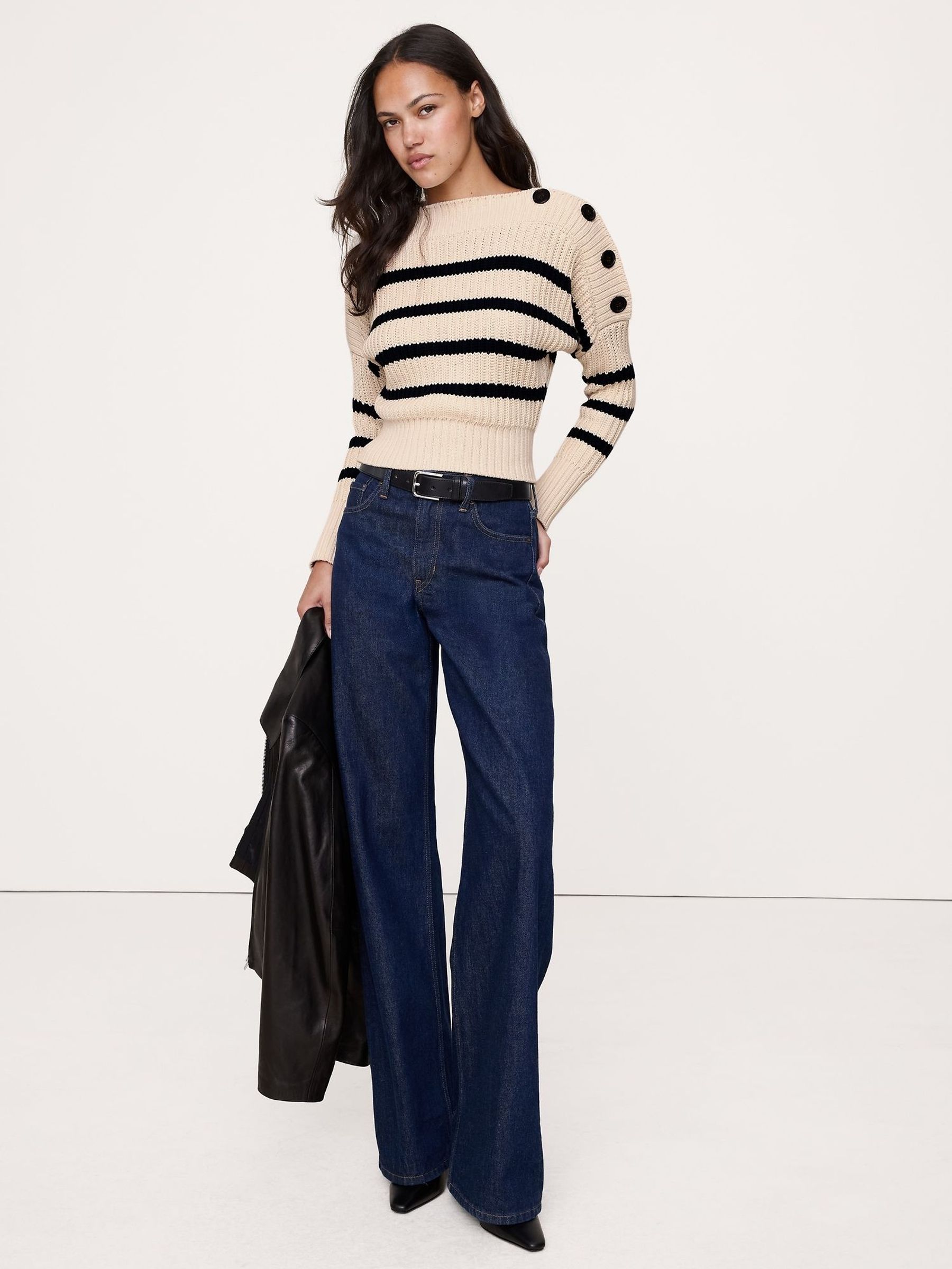 Banana Republic Beige Cotton Button-Shoulder Sweatshirt (W66815) | £95