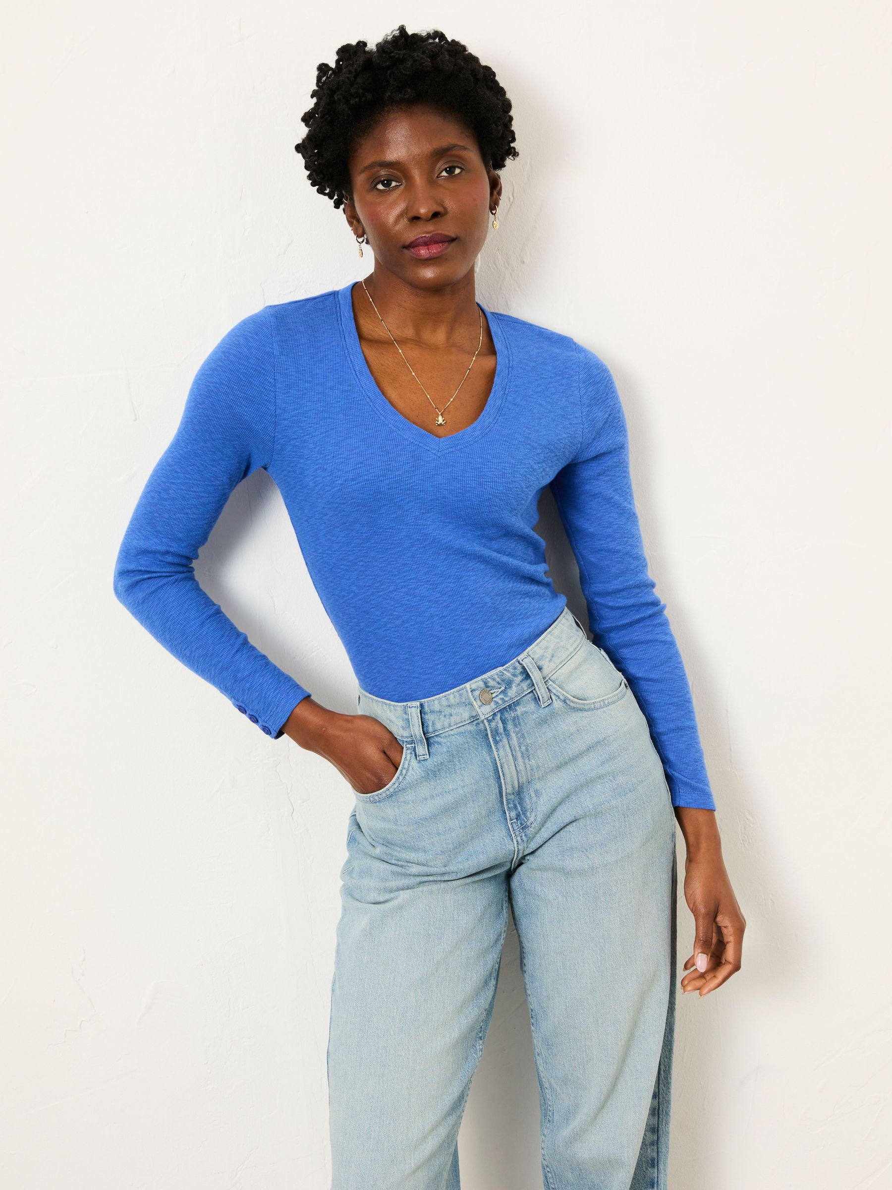 Callie Bright Blue V Neck Top (W66834) | £29.50