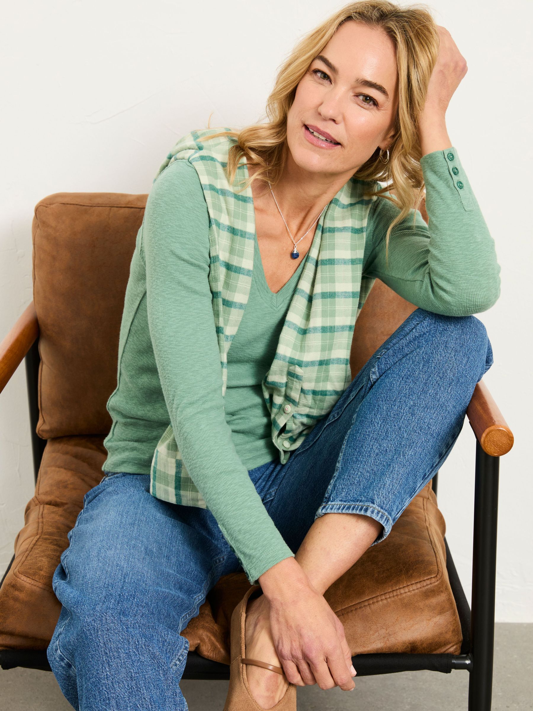 Callie Jade Green V Neck Top (W66836) | £29.50