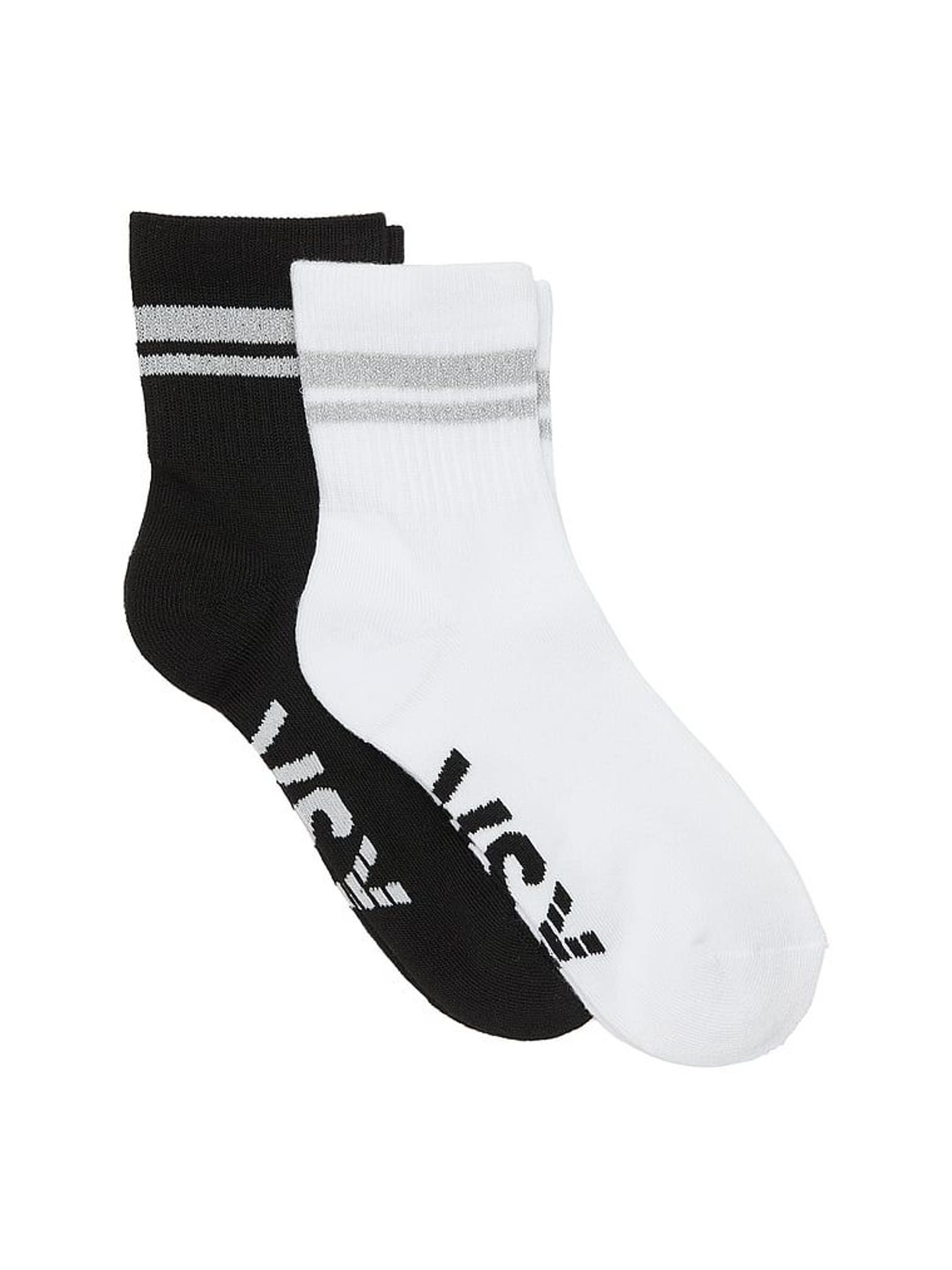 Black & Reflective White 2 Pack Quarter Socks (W67095) | £10