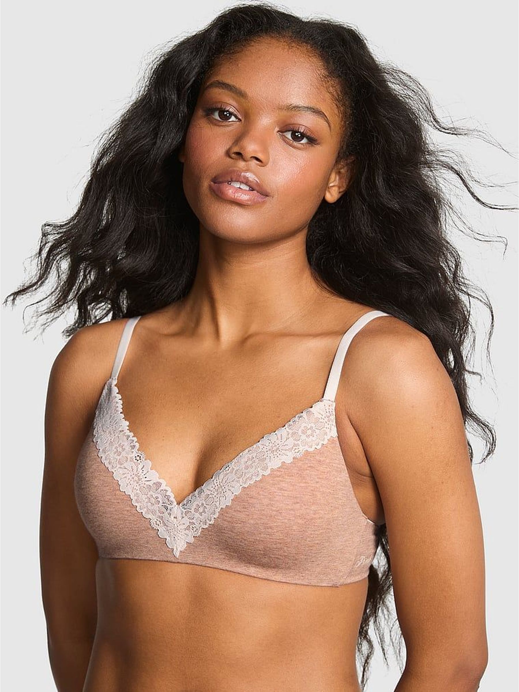 Praline Nude Non Wired Lightly Lined Cotton Heather Lace Trim Bra (W67112) | £29