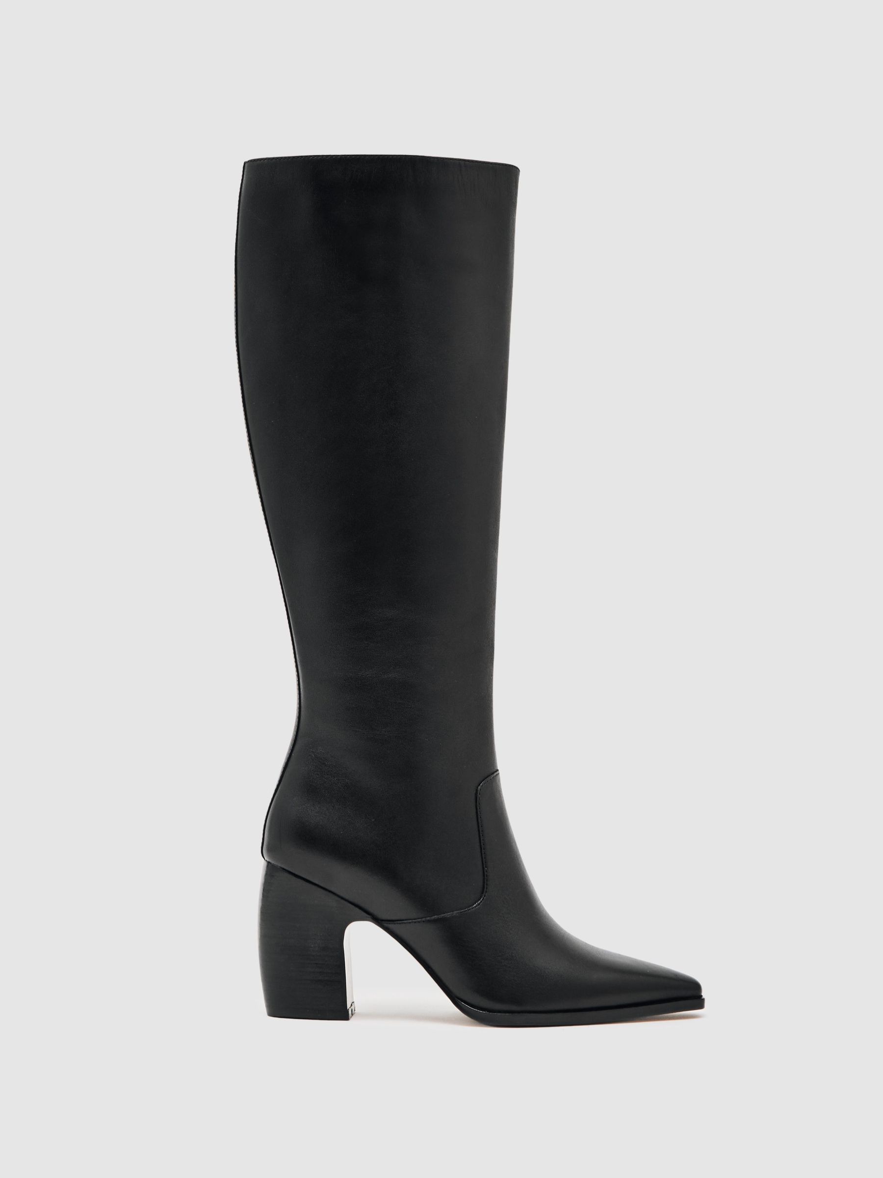 Leather Knee-High Block-Heel Boots in Black (W67271) | £350