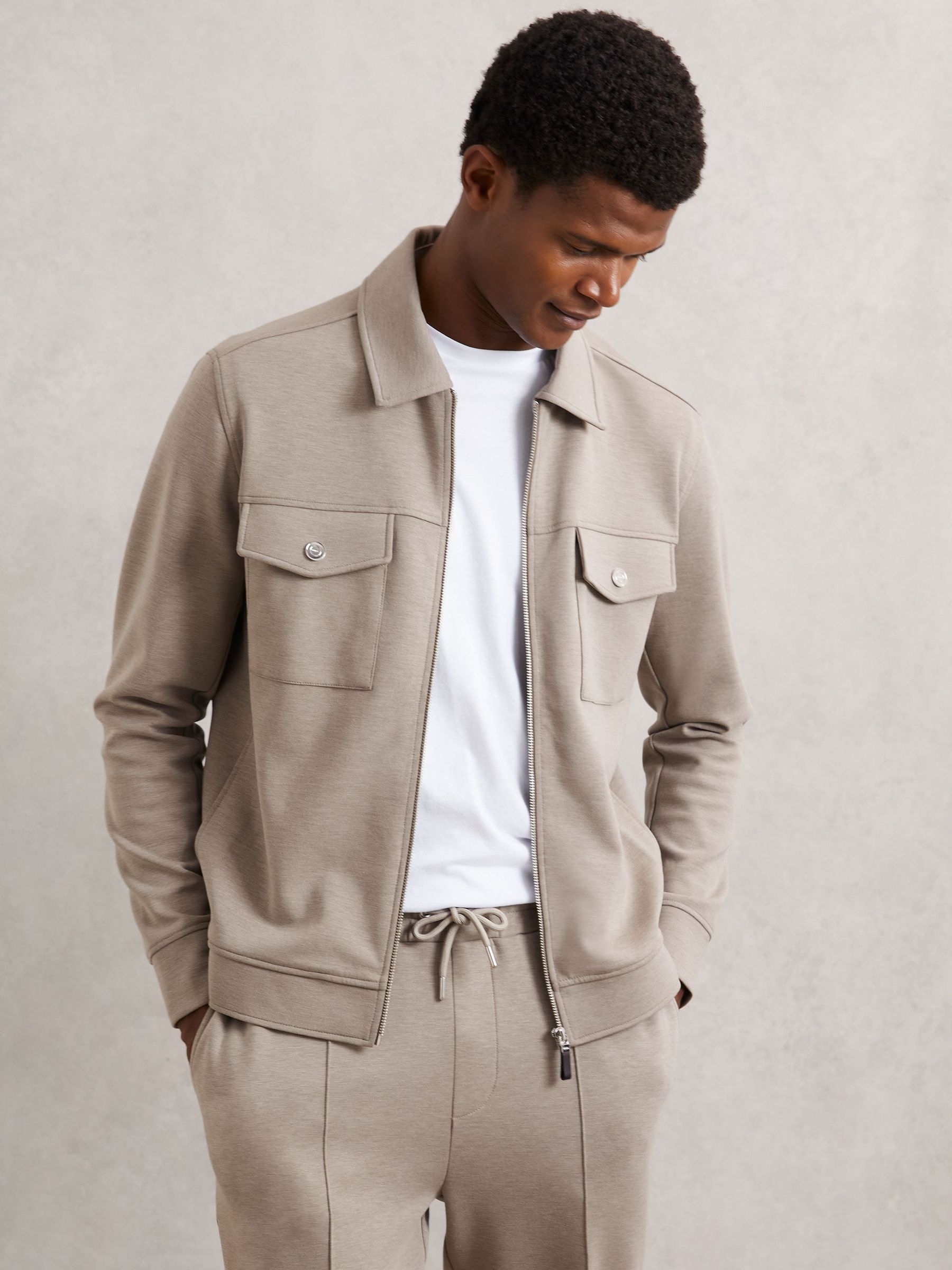 Interlock Jersey Zip-Through Jacket in Taupe Brown (W67278) | £168