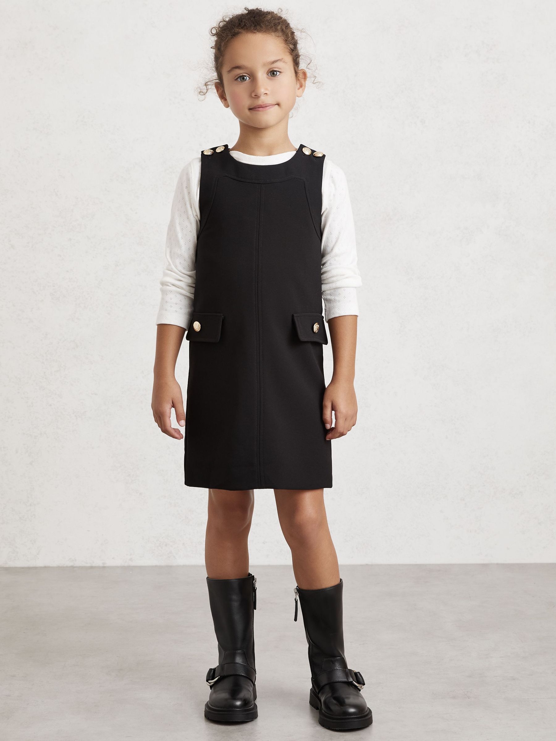 3-9 yrs Button-Detail Sleeveless Shift Dress in Black (W67517) | £50
