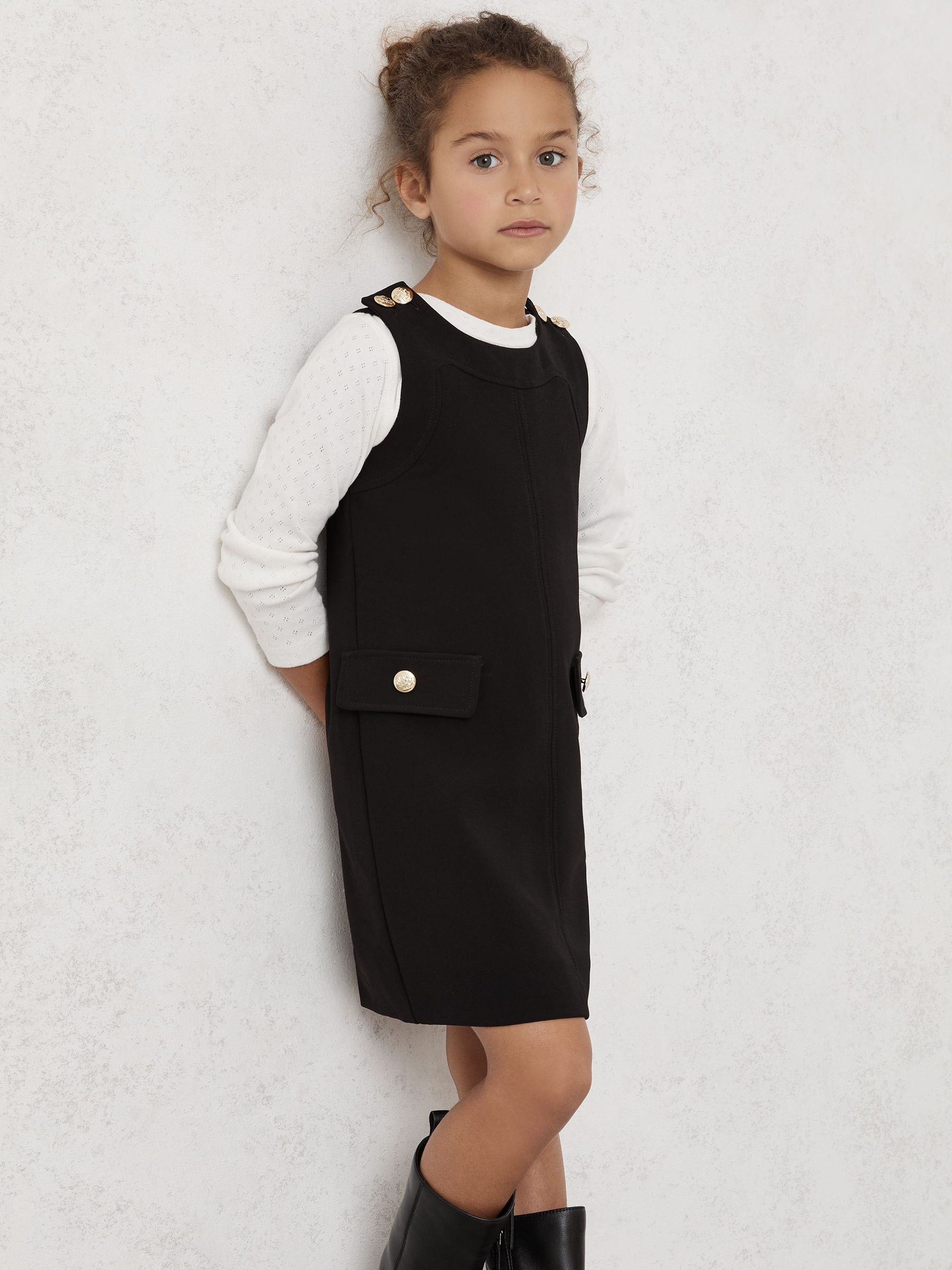 9-13 yrs Button-Detail Sleeveless Shift Dress in Black (W67521) | £55