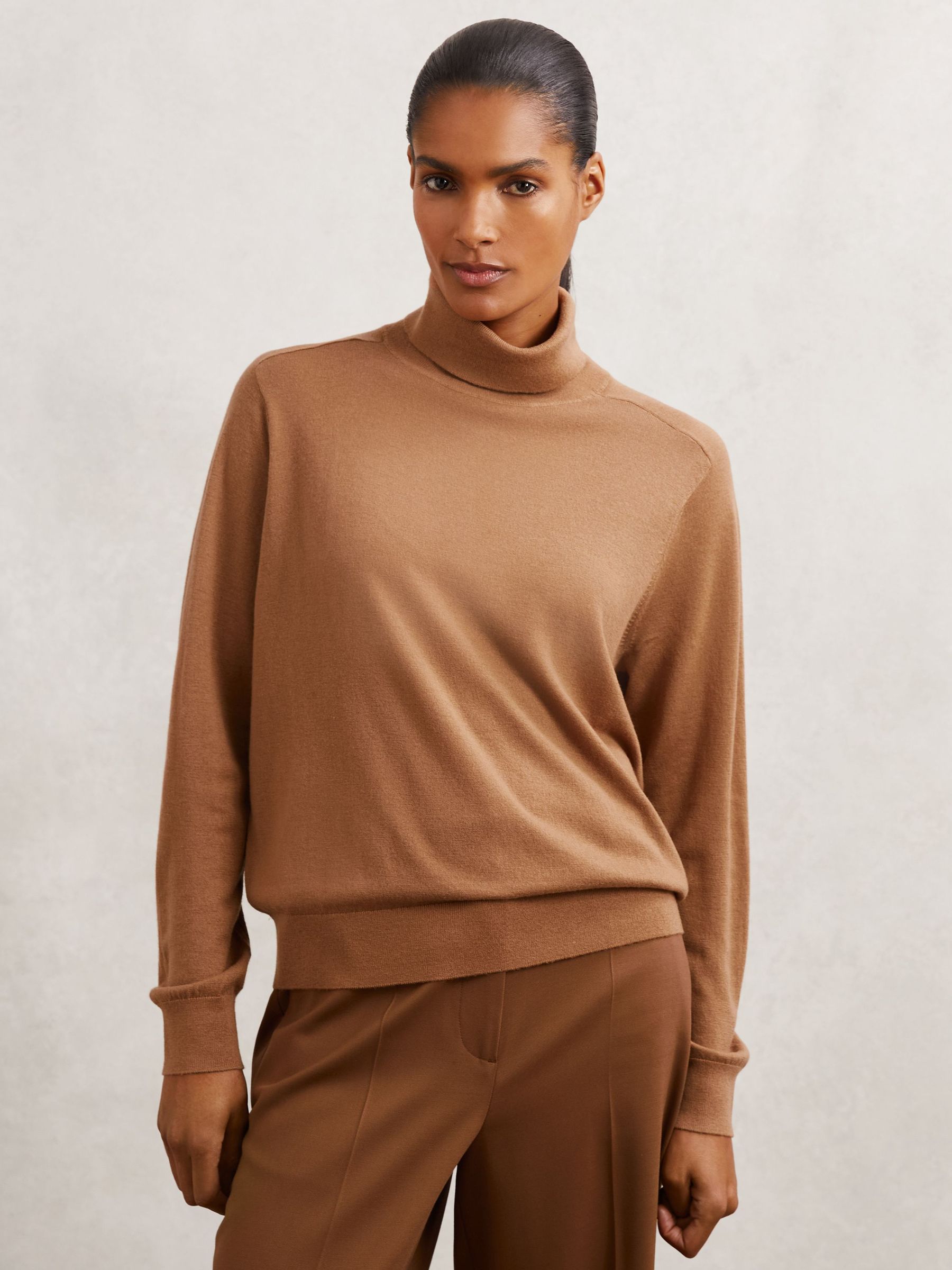 Wool Roll-Neck Jumper in Camel (W67636) | £88