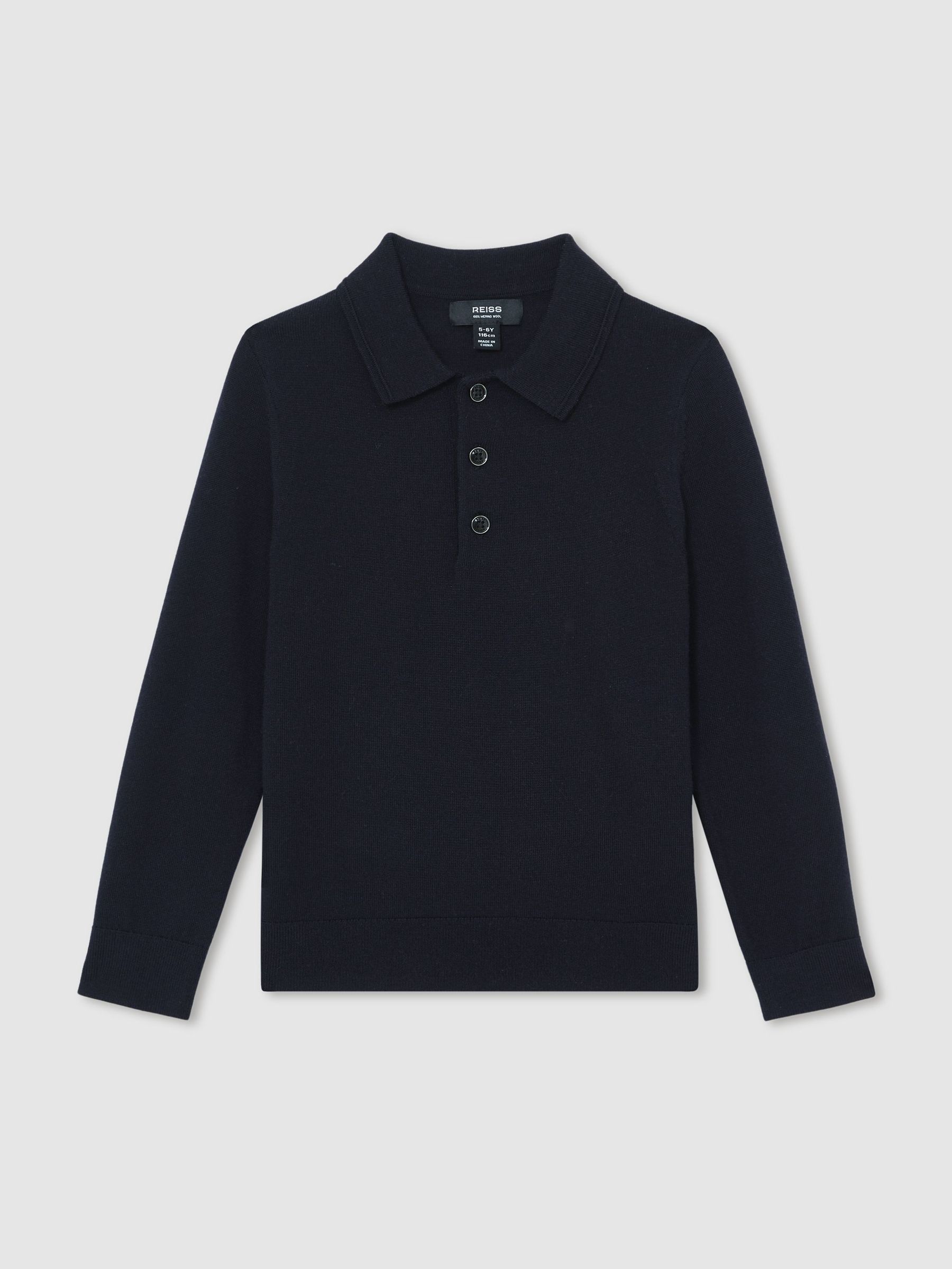 13-14 yrs Merino Wool Long-Sleeve Polo Shirt in Navy (W67646) | £42