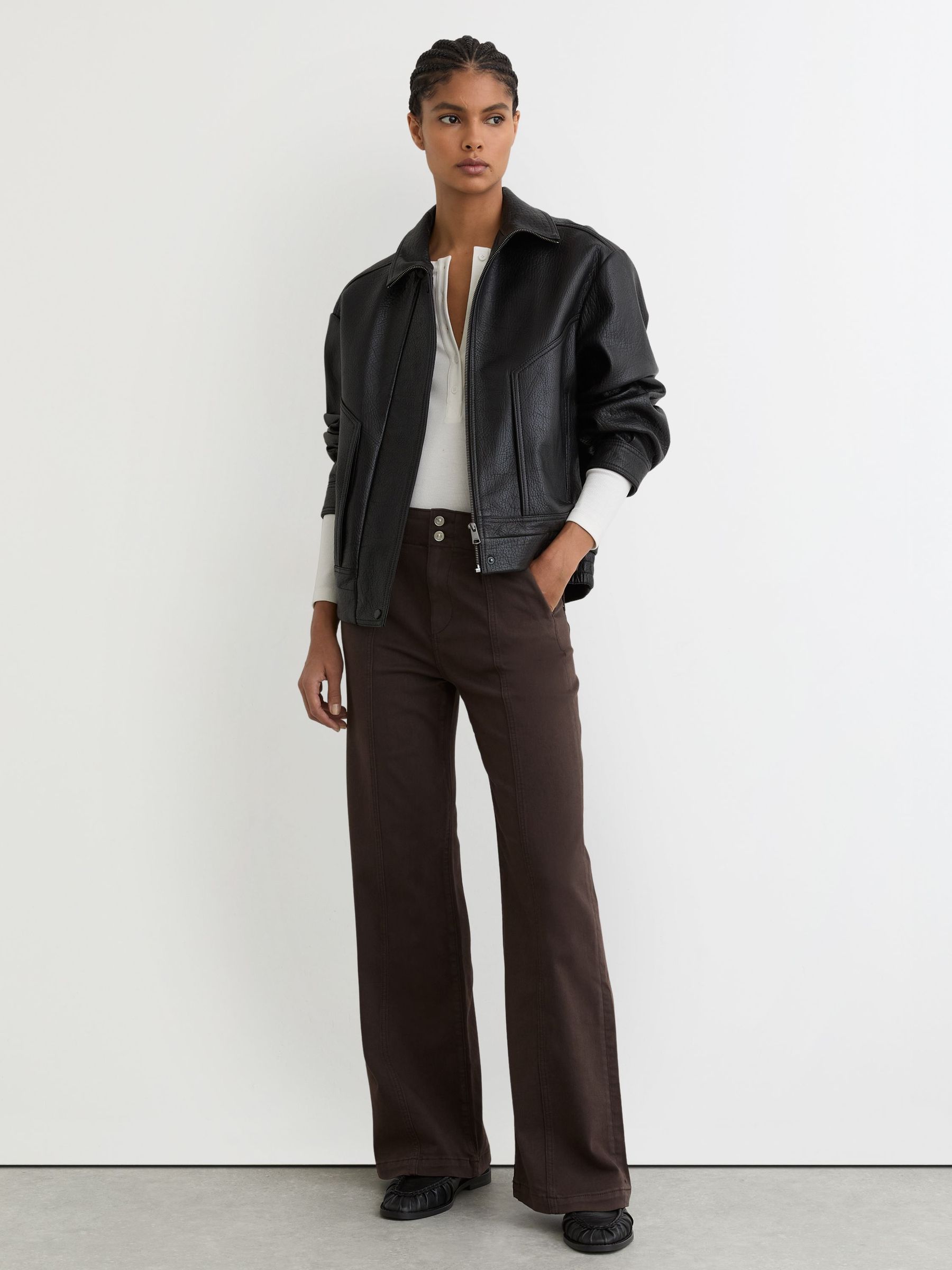 Paige Soft-Stretch Wide-Leg Jeans in Chocolate Brown (W67687) | £280