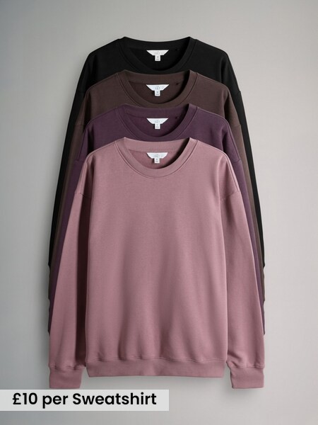 Black/Brown/Purple/Dusty Pink - 4 Pack Relaxed Crew Neck Sweatshirt (W67774) | £40