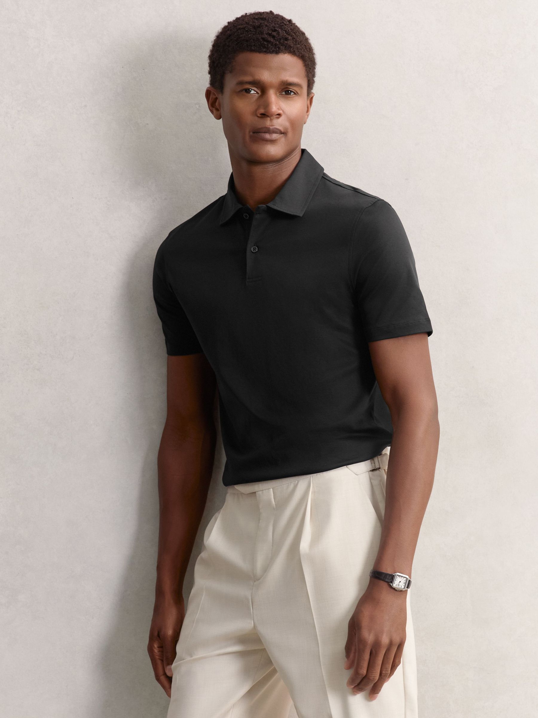 Air-Water Cotton Polo Shirt in Black (W69543) | £68