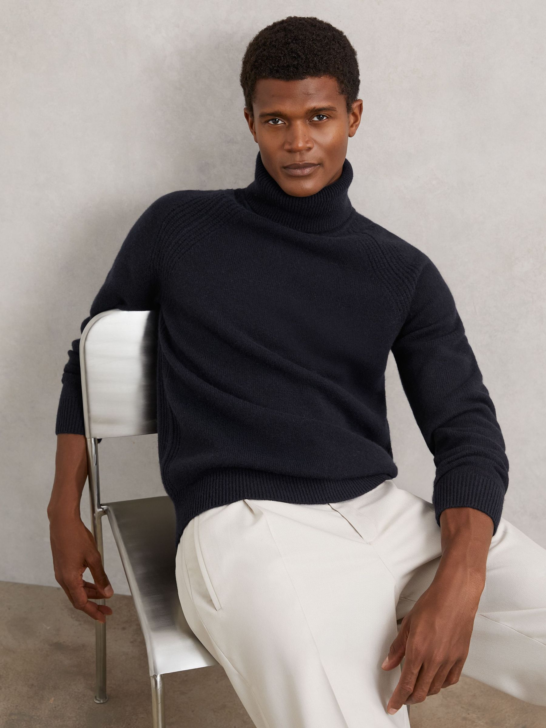Wool-Cashmere Roll-Neck Jumper in Navy (W69551) | £138