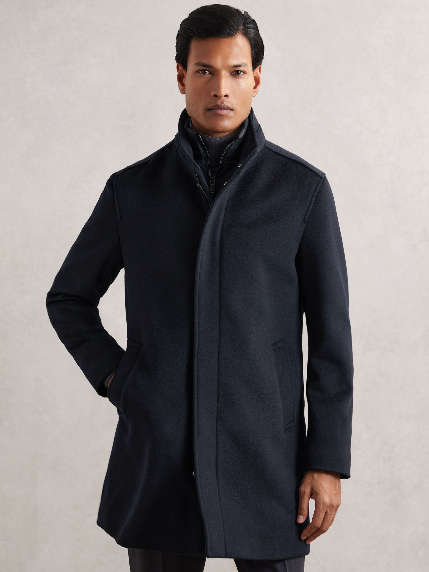 Wool-Blend Gilet-Insert Coat in Navy (W69570) | £350