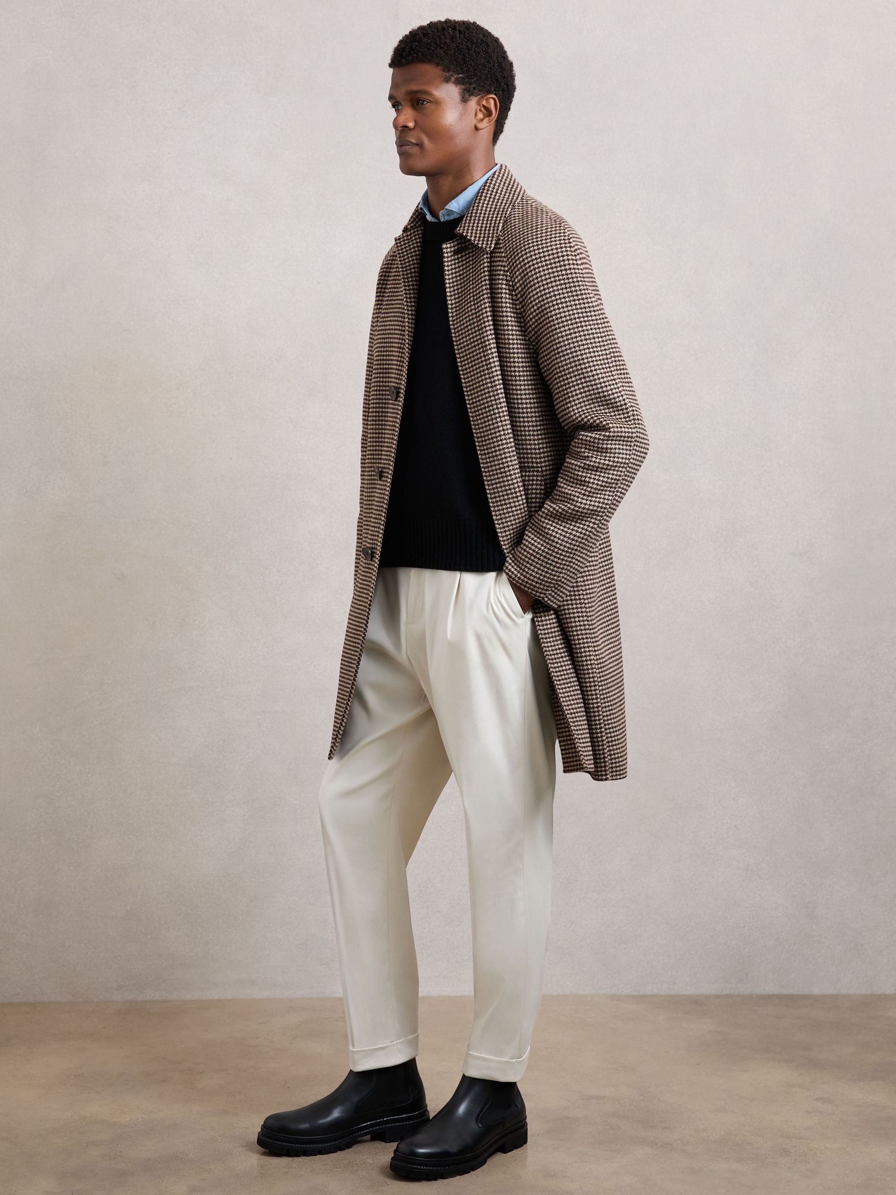 Wool-Blend Dogtooth-Check Overcoat in Brown (W69572) | £350