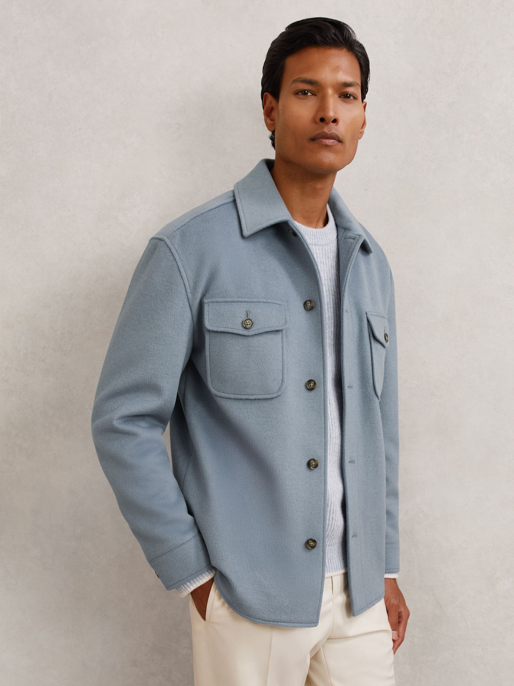 Wool-Blend Twin-Pocket Overshirt in Soft Blue (W69579) | £178