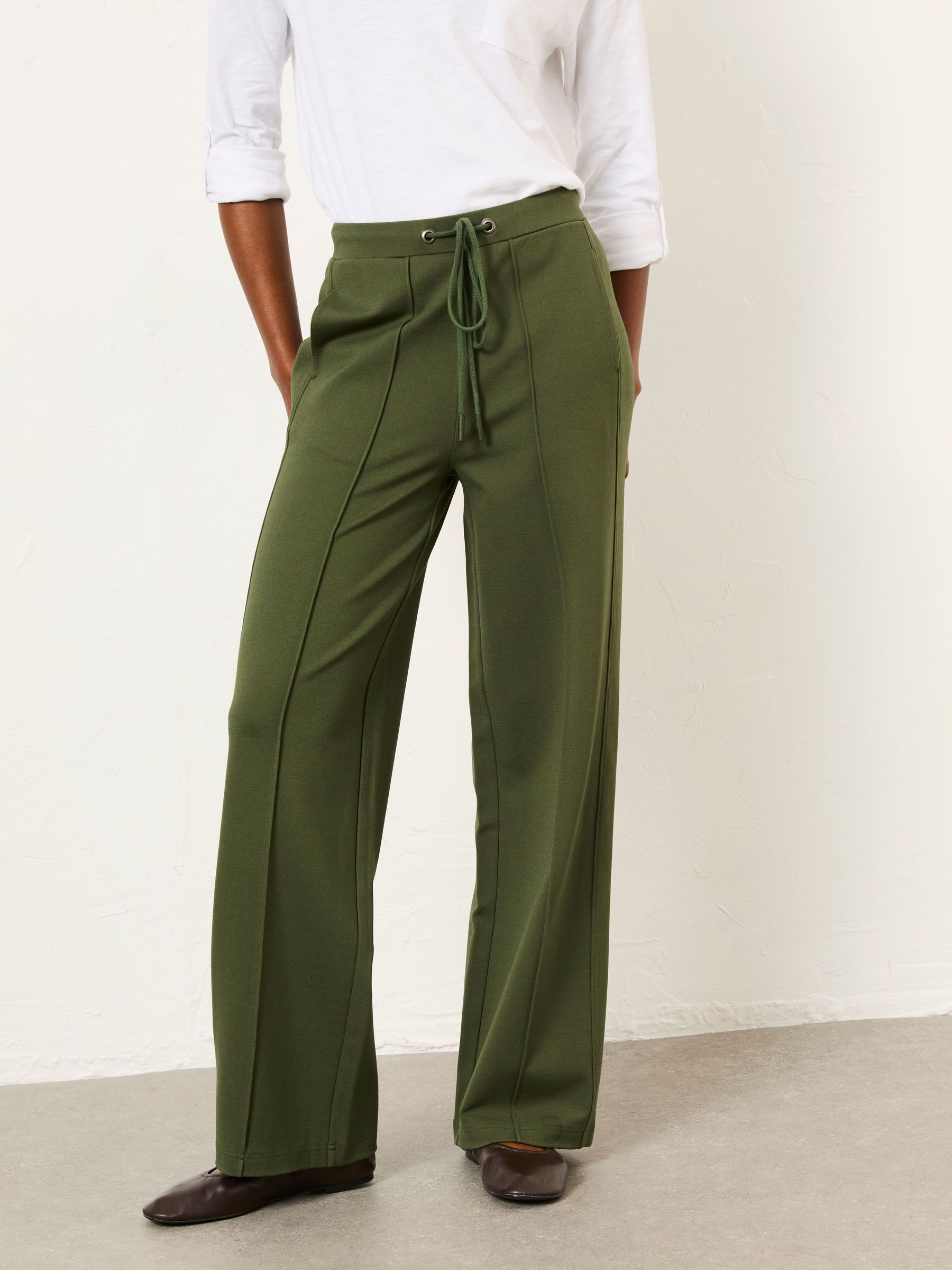 Ely Khaki Green Ponte Wide Leg Trouser (W70113) | £49.50