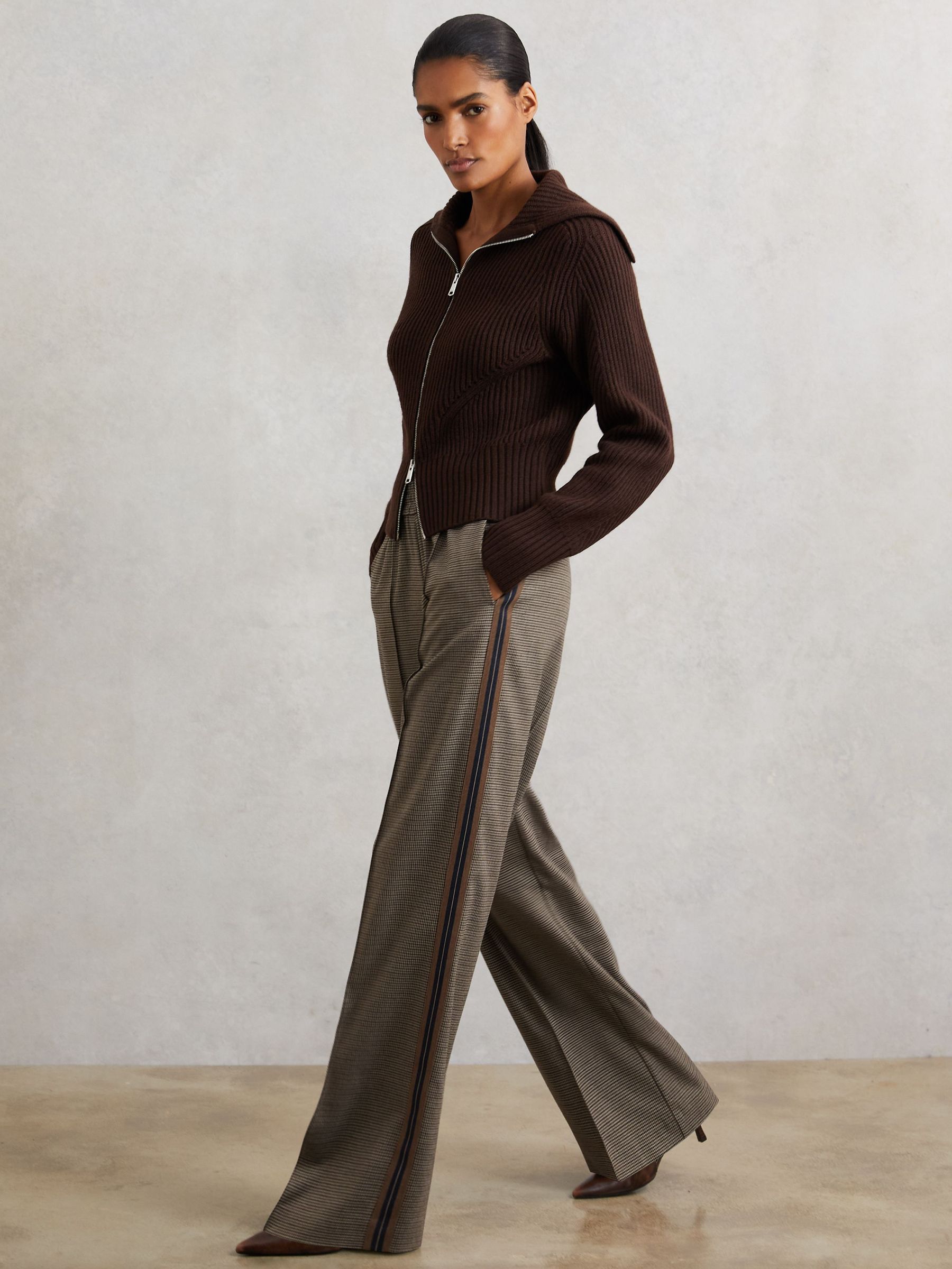 Side-Stripe Wide-Leg Check Trousers in Neutral Check (W71079) | £150