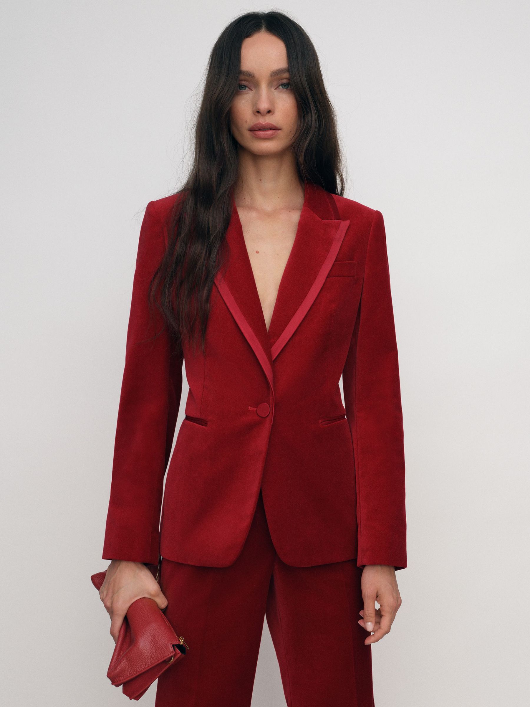 Velvet Single-Breasted Suit Blazer in Red (W71091) | £280