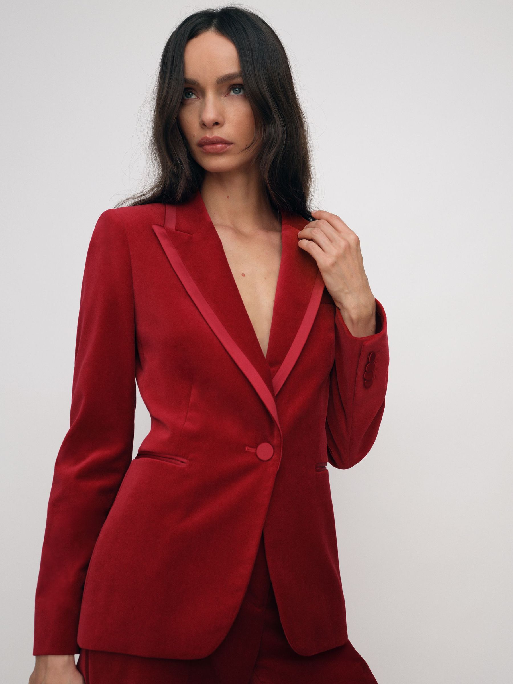 Petite Velvet Single-Breasted Suit Blazer in Red (W71103) | £280