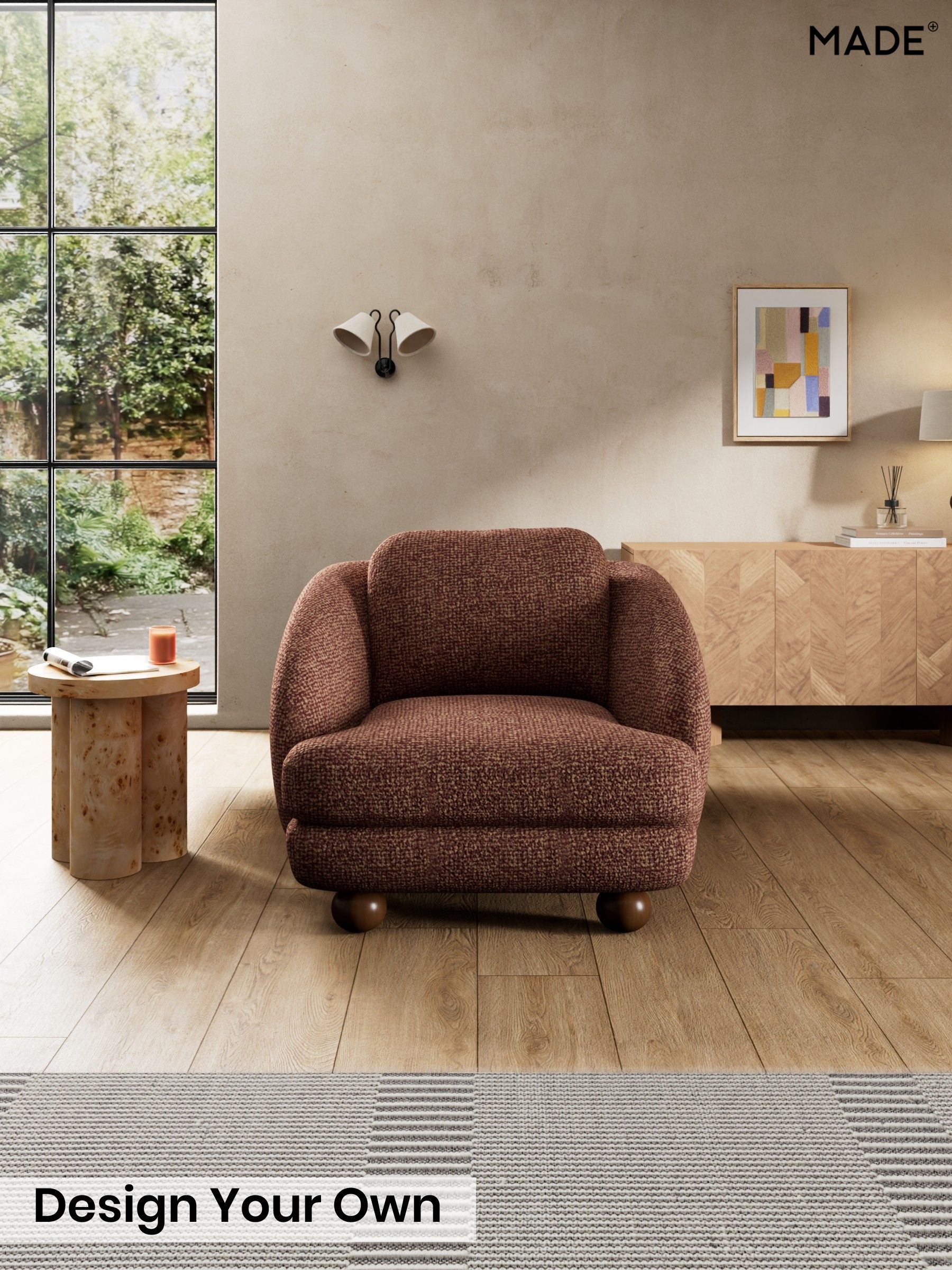 Tonal Boucle/Maroon Red and Light Caramel - Madris By Made
