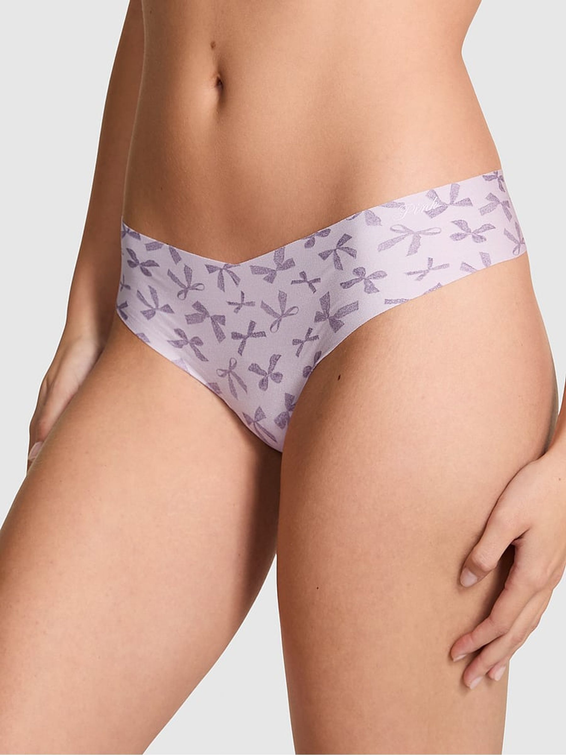 Purple Bow Print Thong No Show Knickers (W71525) | £10