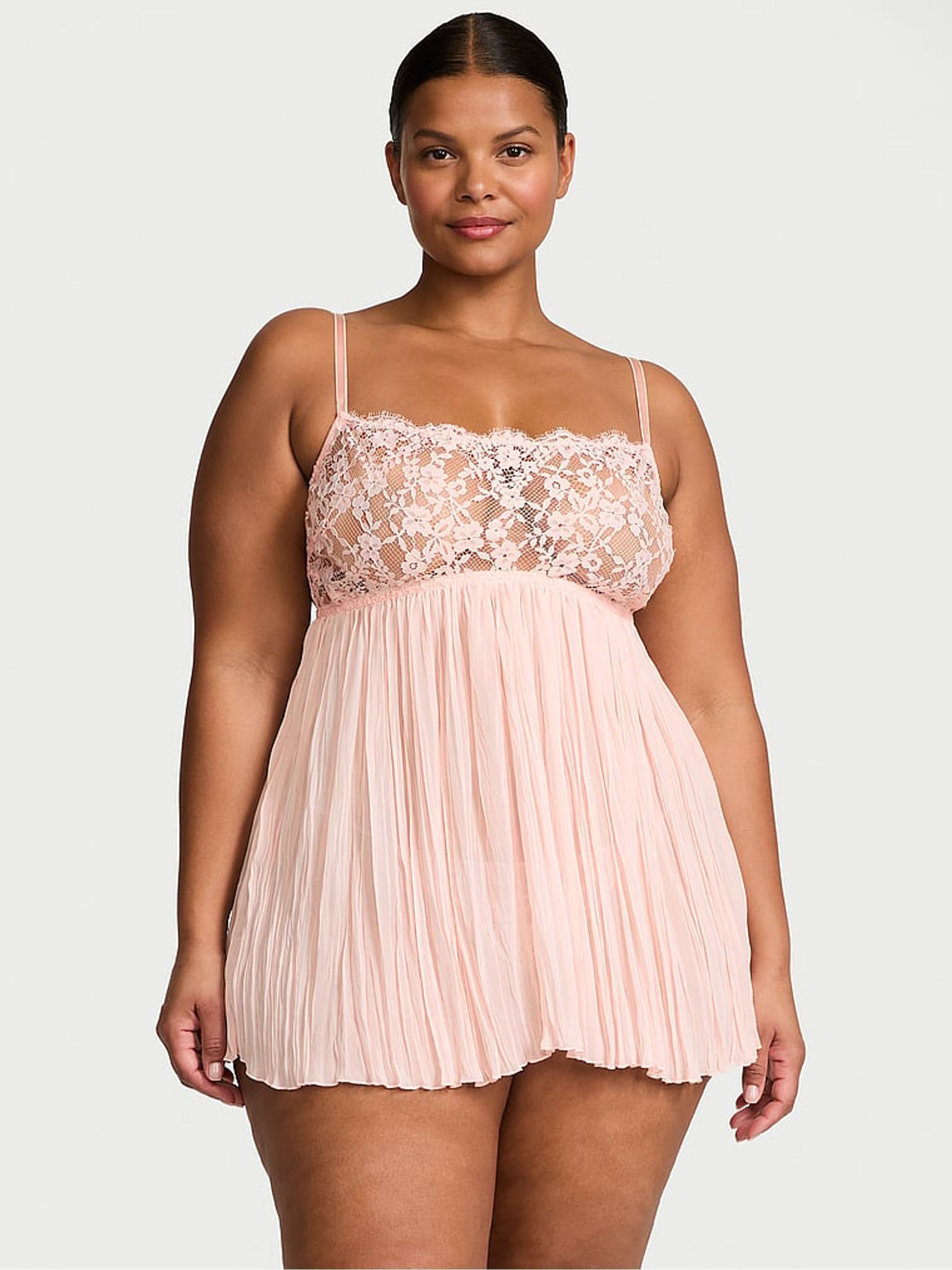 Purest Pink Lace Pleated Babydoll Set (W71527) | £59