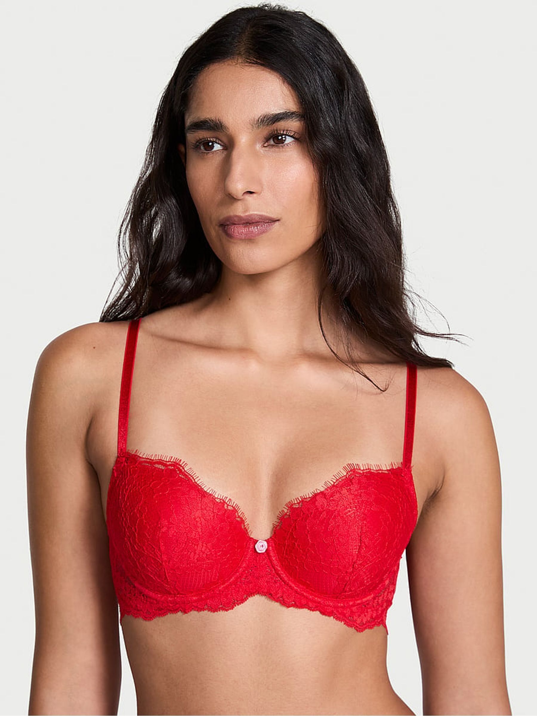 Bright Vermillion Red Lightly Lined Demi Lace Bra (W71570) | £55