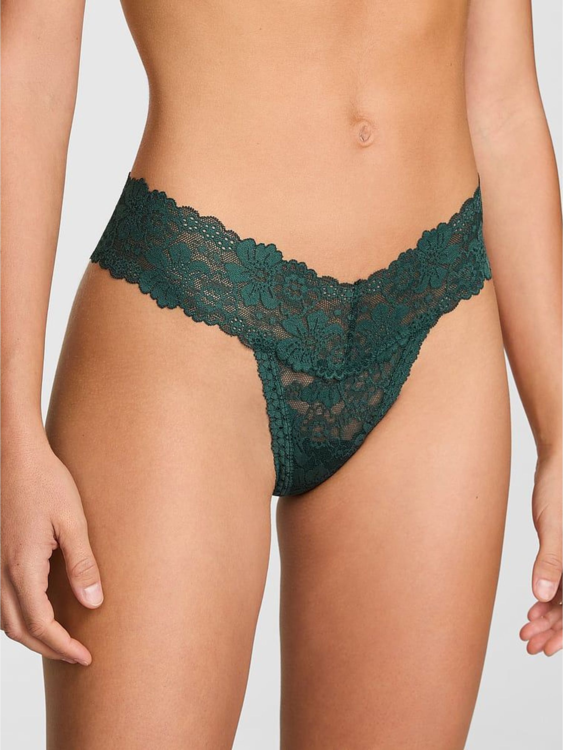 Deep Forest Green Thong Floral Lace Knickers (W71574) | £10