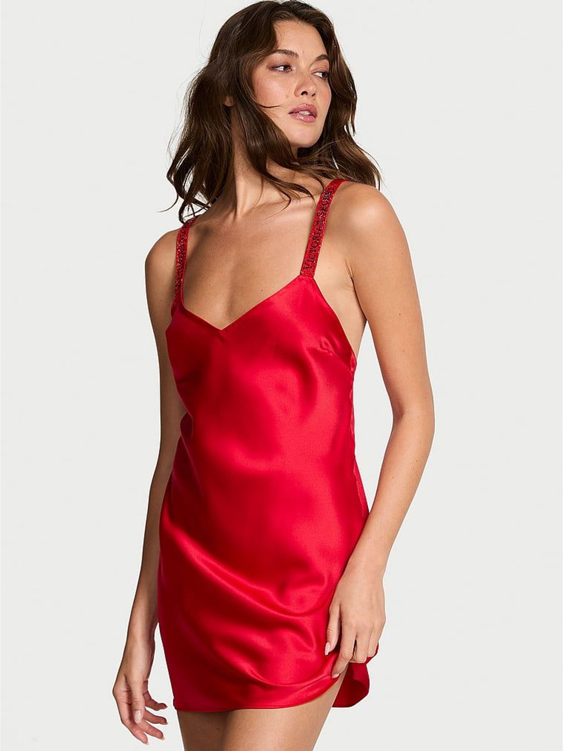 Lipstick Red Shine Satin Strappy Back Slip (W71580) | £69